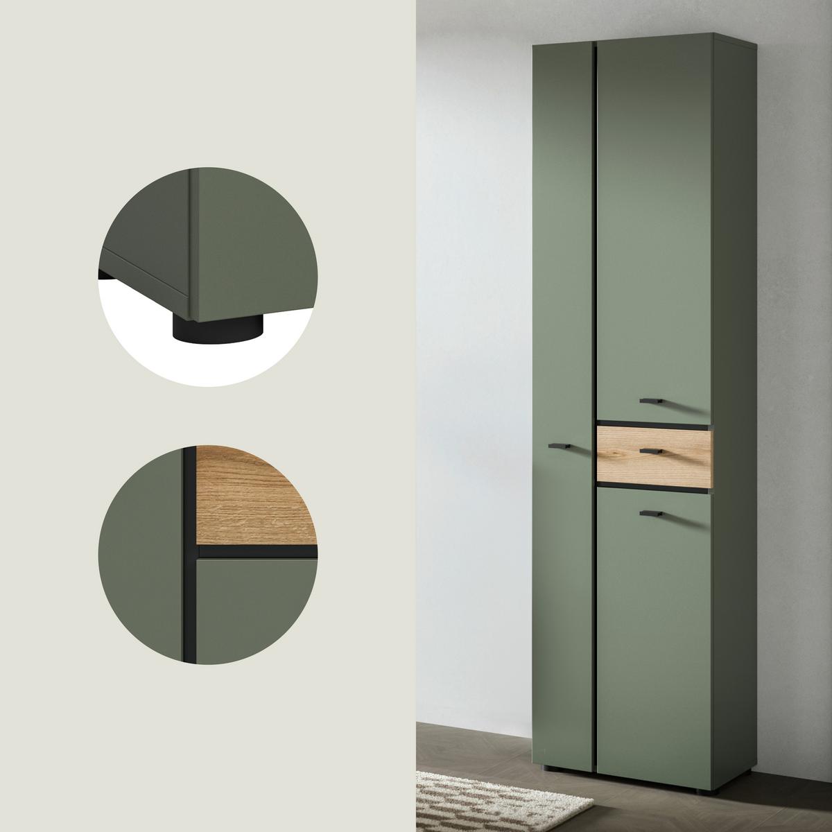 Hochschrank Aqua Grün/Eichefarben B: 51cm - Eichefarben/Schwarz, Trend, Holzwerkstoff (51/191/30cm) - MID.YOU