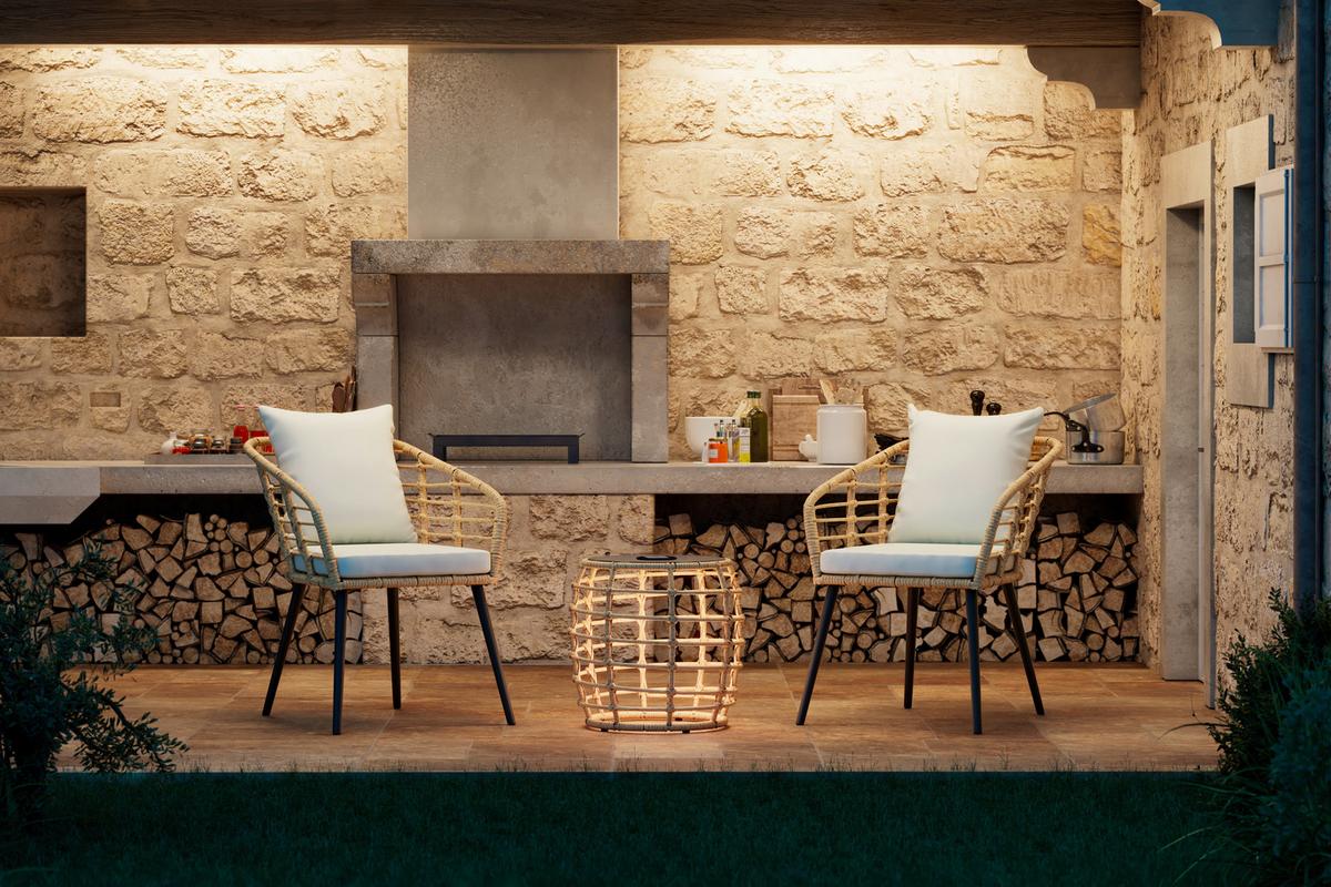 Balkonmöbel Set Sun Metall/ Kunststoff mit Kissen - Beige/Schwarz, MODERN, Glas/Kunststoff (56/72/66cm) - Beldano