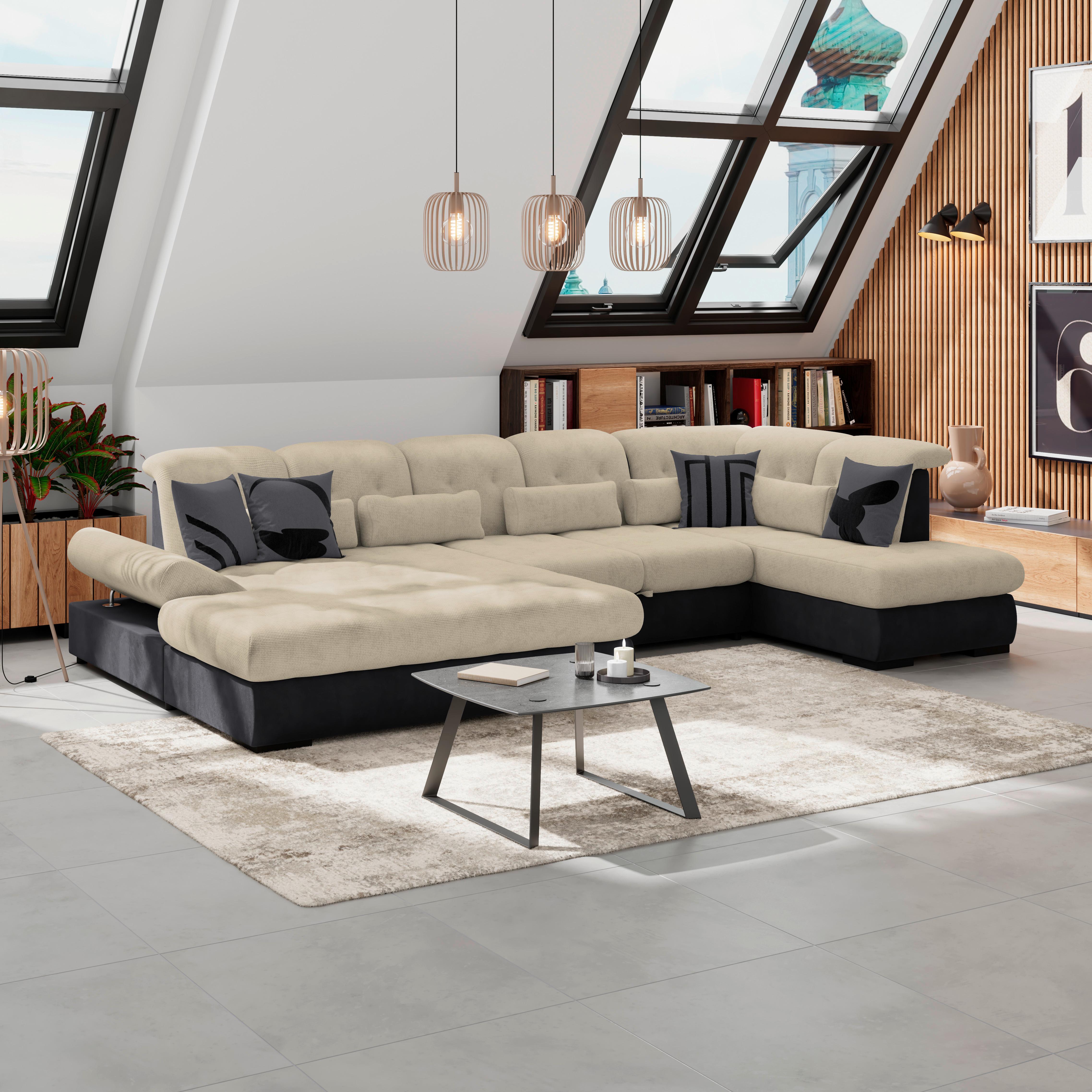 Wohnlandschaft Madera Cremefarben S: 358x212 Cm - Anthrazit/Creme, KONVENTIONELL, Kunststoff/Textil (190/358/212cm)