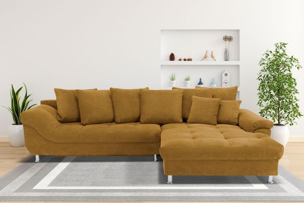Rohová sedačka ERICE, ľavá, tmavožltá - tmavožltá/chrómová, Design, textil/plast (198/312cm)