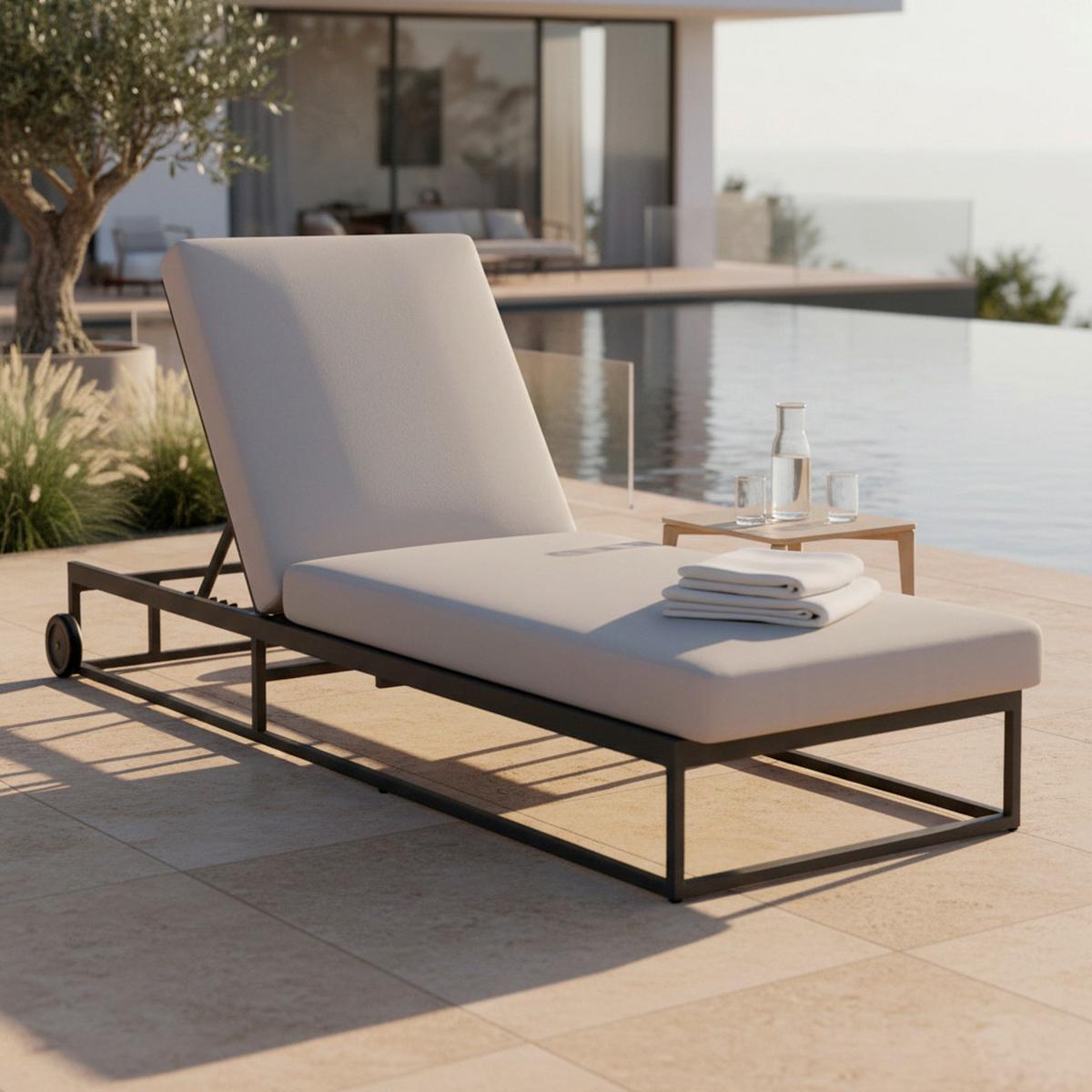 ZAHRADNÍ LEHÁTKO BERRY - světle šedá, Moderní, kov/textil (200/45-83/72,5cm) - Bessagi Garden