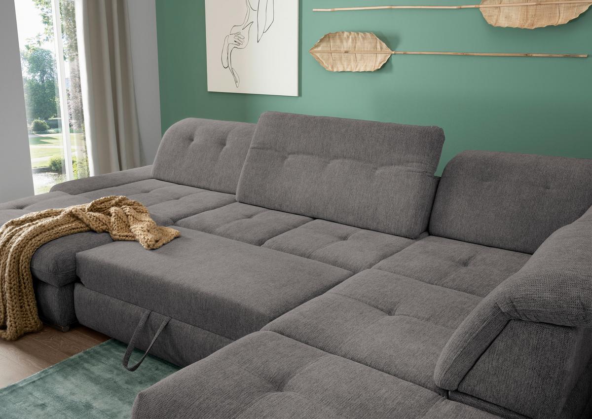 Wohnlandschaft Dalida Mit Schlaffunktion Braun/grau - Chromfarben/Braun, Design, Textil (195/376/254cm) - Livetastic