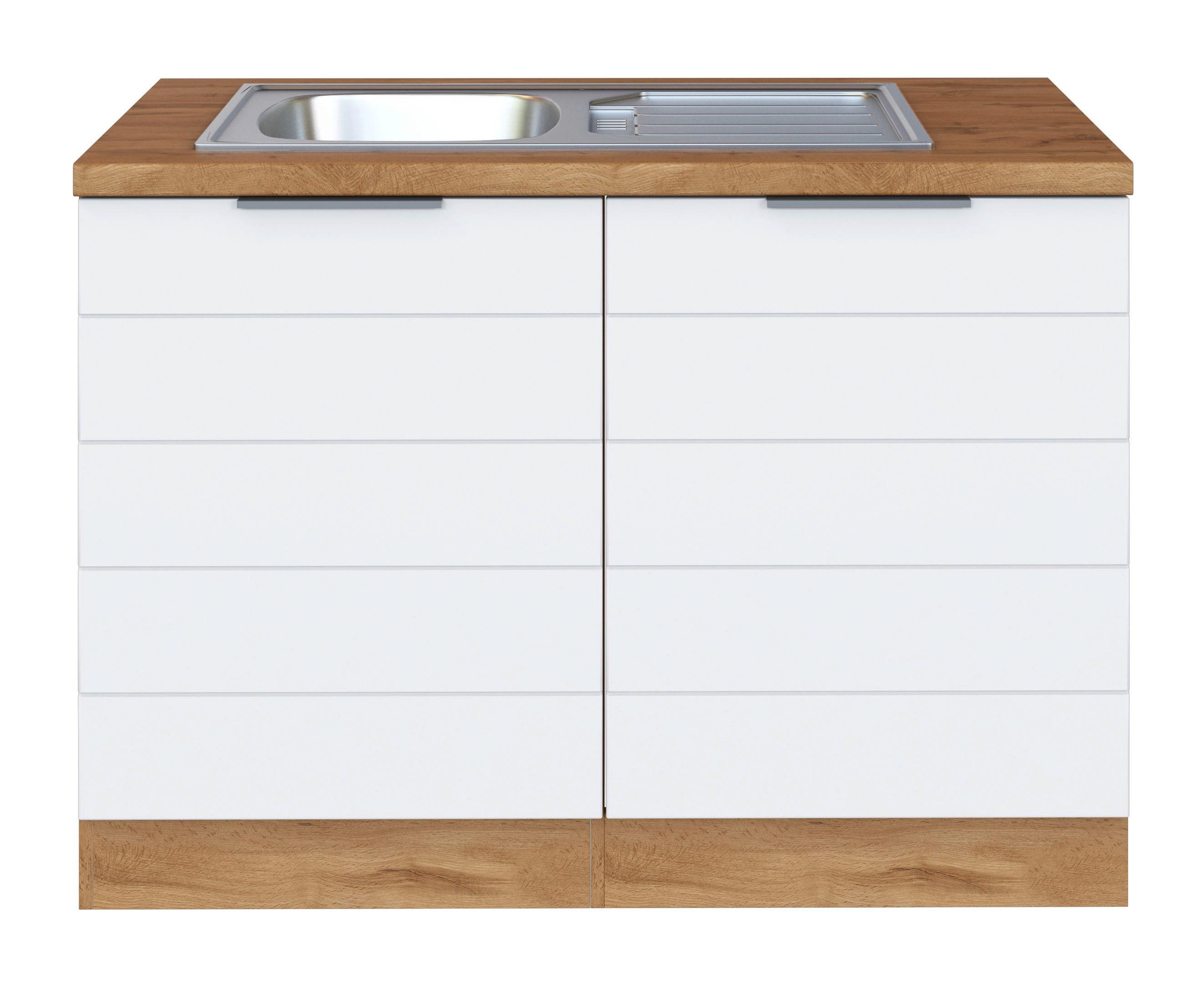 Spülenschrank Mit Spüle Florenz B: 120 cm Weiß/Eiche Dekor - Eiche Wotan/Weiß, Design, Holzwerkstoff (120/86/60cm) - Held