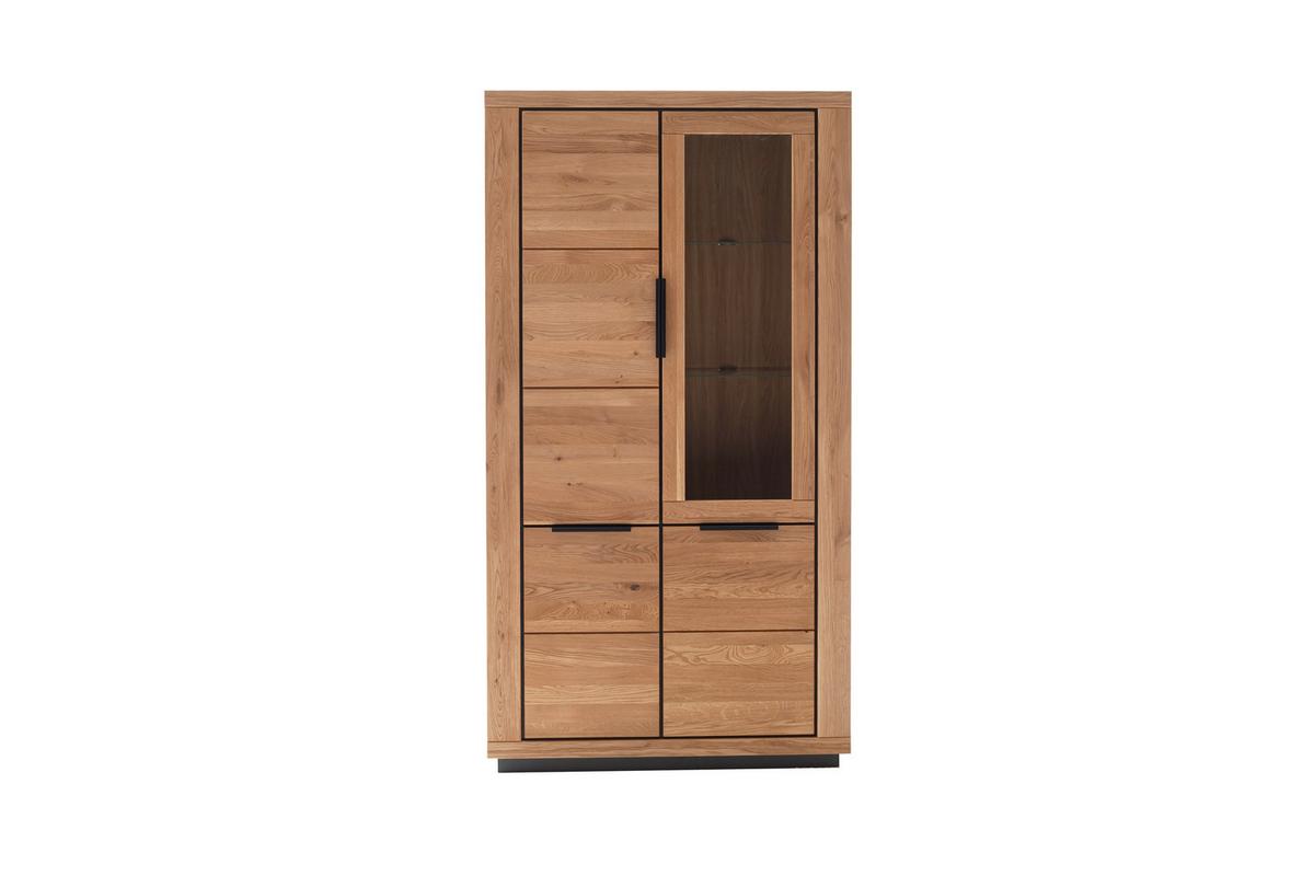 Vitrine 107cm Greno Wildeiche Massiv - Wildeiche/Schwarz, ROMANTIK / LANDHAUS, Glas/Holz (107/200/10cm)