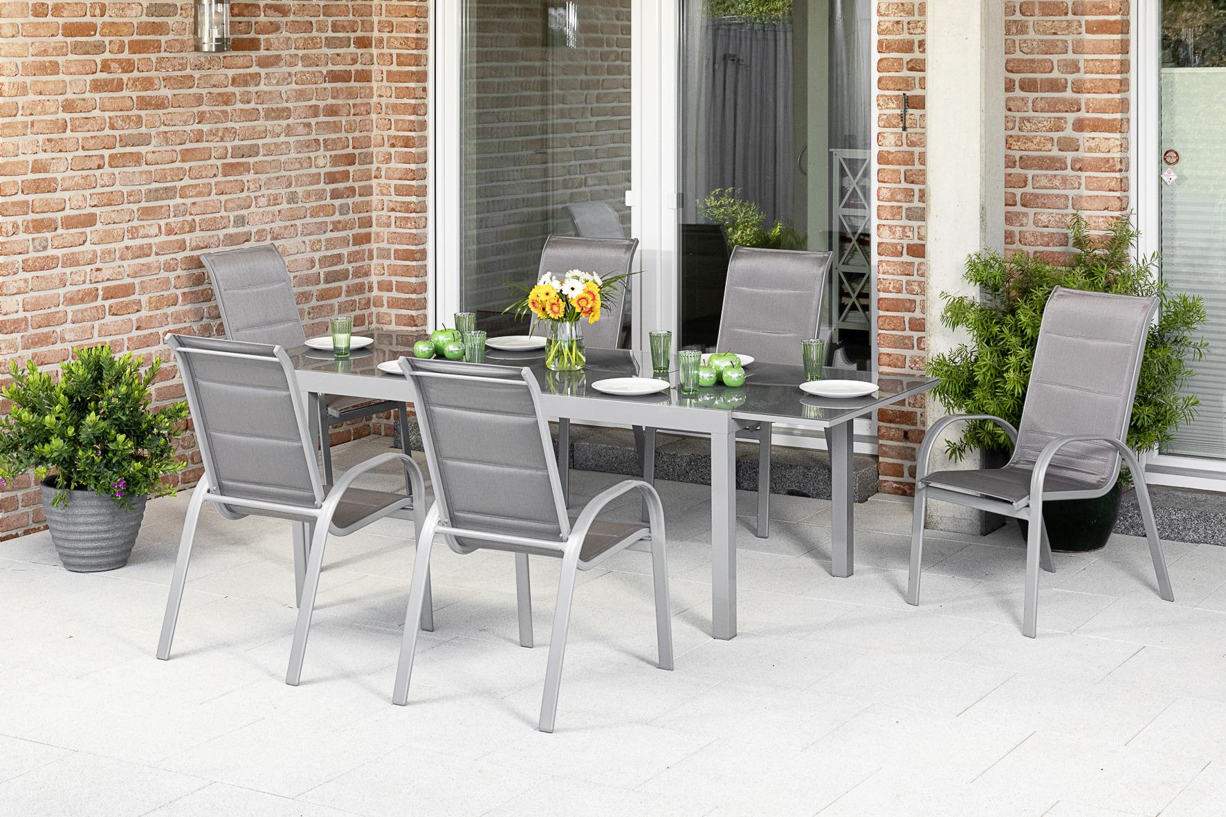 Gartenmöbel Set 7-Teilig Amalfi Di Lusso Metall/Glas/Textil