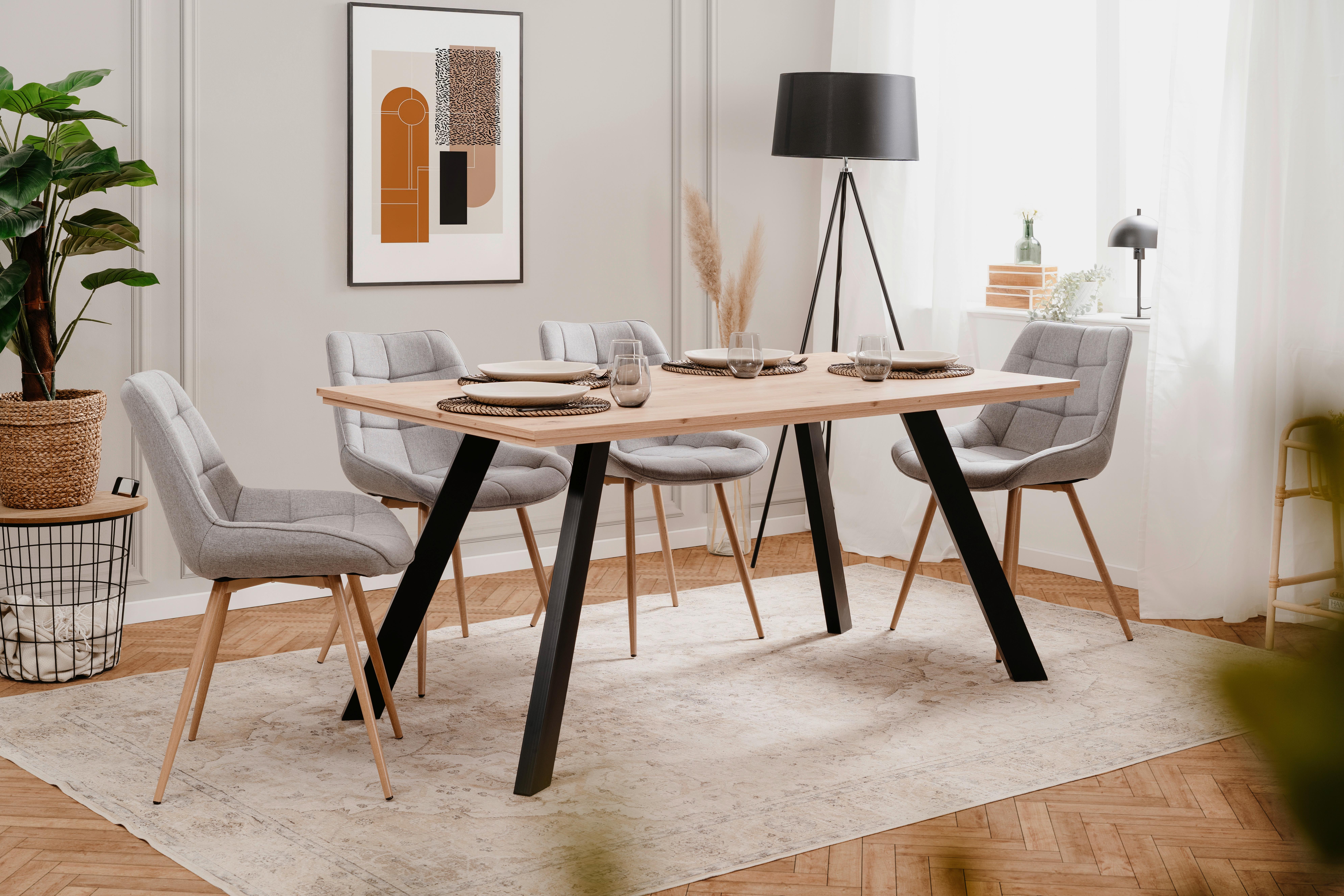 Esstisch Konstanz 160x90x72,5 Cm Eiche Dekor - Schwarz/Eiche Artisan, Basics, Holzwerkstoff/Metall (160/90/72,5cm) - MID.YOU