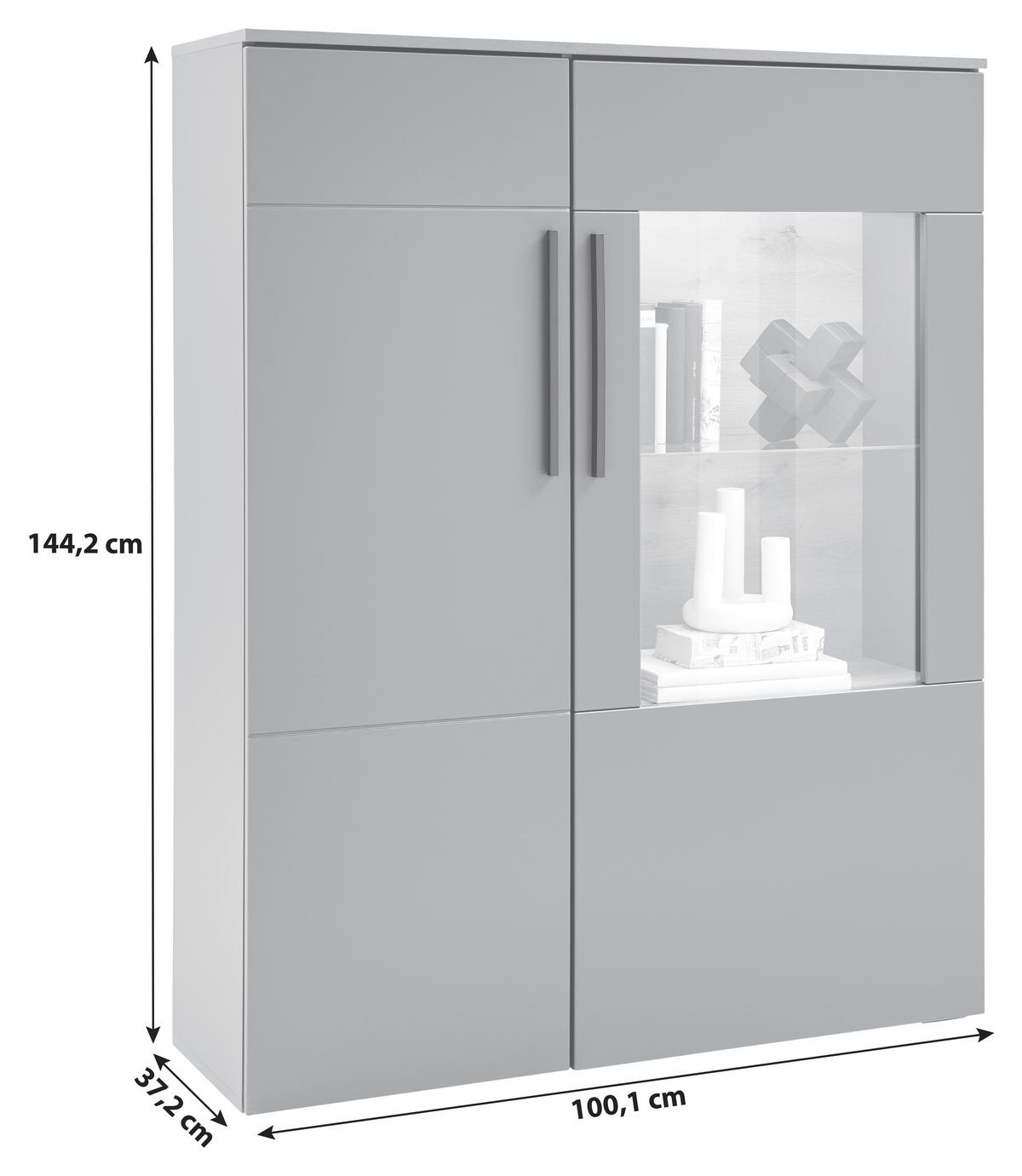Vitrine Atlanta B: 100,1 cm Grau/Eiche Viking Dekor - Eichefarben/Silberfarben, MODERN, Holzwerkstoff (100,1/144,2/37,2cm)