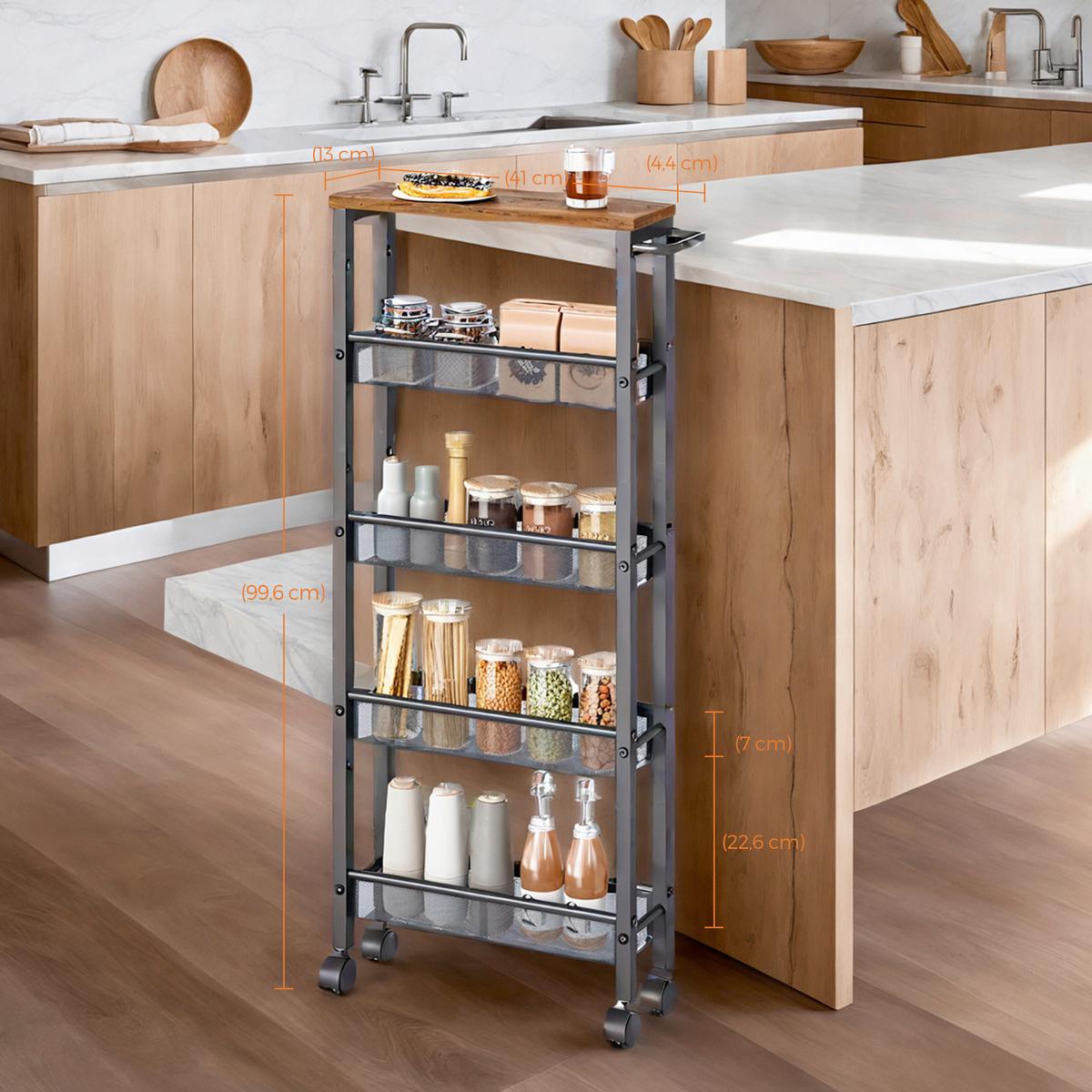 Servierwagen Rolling Cart - Schwarz/Braun, MODERN, Holzwerkstoff/Metall (45,4/13/99,6cm) - MID.YOU