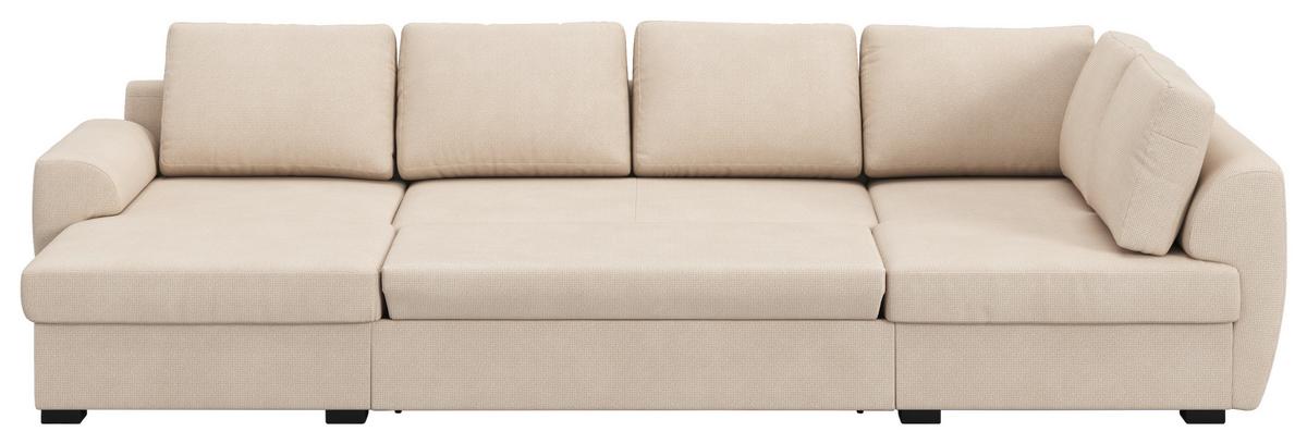 Wohnlandschaft m. Bettfunktion Mirkrofaser natur, B: 327cm - Schwarz/Naturfarben, Trend, Textil (154/327/86cm) - MID.YOU