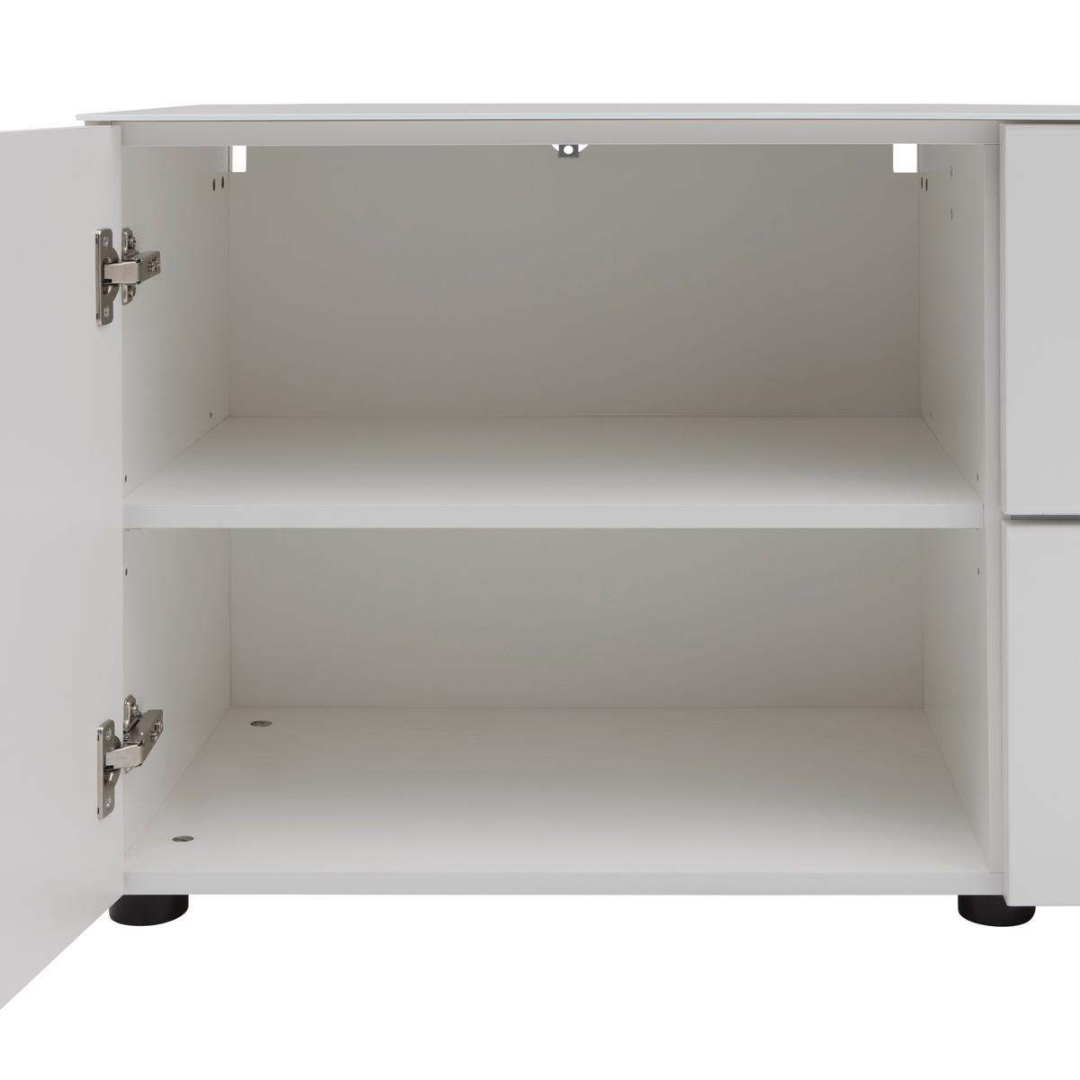TV komoda Siena sklo, bílá - bílá/černá, Moderní, kov/kompozitní dřevo (226/55/40cm) - Premium Living