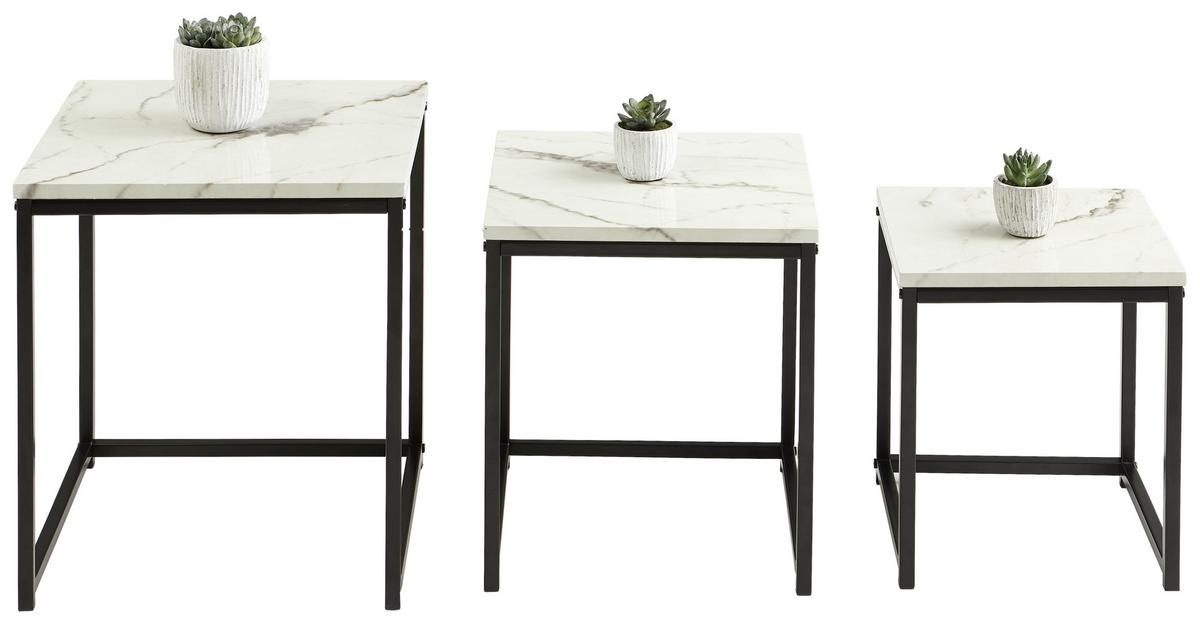 Beistelltisch Marmor-optik 3er-Set Torano, Schwarz/weiß - Schwarz/Weiß, Trend, Holzwerkstoff/Metall - MID.YOU