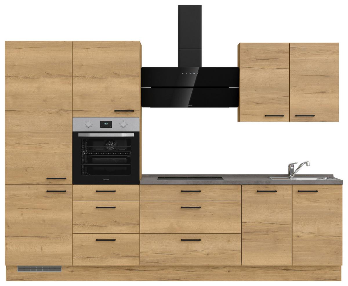Kuchynská linka 300 cm, dub Sierra - čierna/farba duba, Modern, kov/kompozitné drevo (300cm) - Nobilia