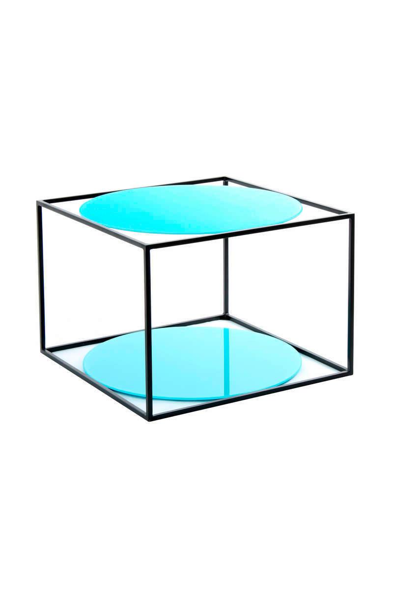 Beistelltisch In Würfelform Cody, Schwarz/Blau - Blau/Schwarz, Basics, Glas/Metall (50/50/36cm) - Kayoom