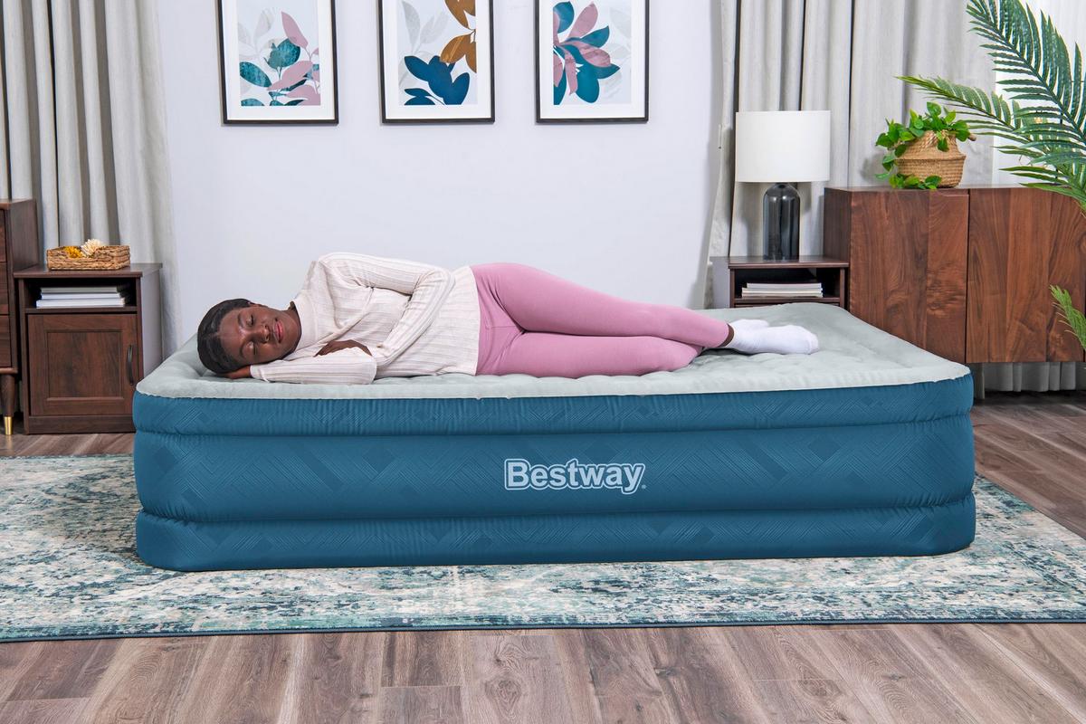 Luftbett Andrea 203x152x46 Cm Bis 350kg, Inkl. Pumpe - Grau/Hellblau, KONVENTIONELL, Kunststoff/Metall (203/152/46cm) - Bestway