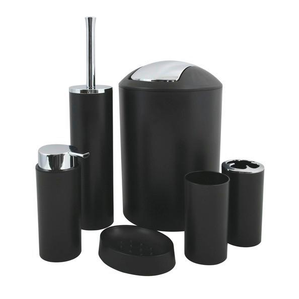 Bad Accessoire Set 6-teilig Hannah, Schwarz - Schwarz, Basics, Kunststoff (19,7/19,7/29,8cm) - Spirella