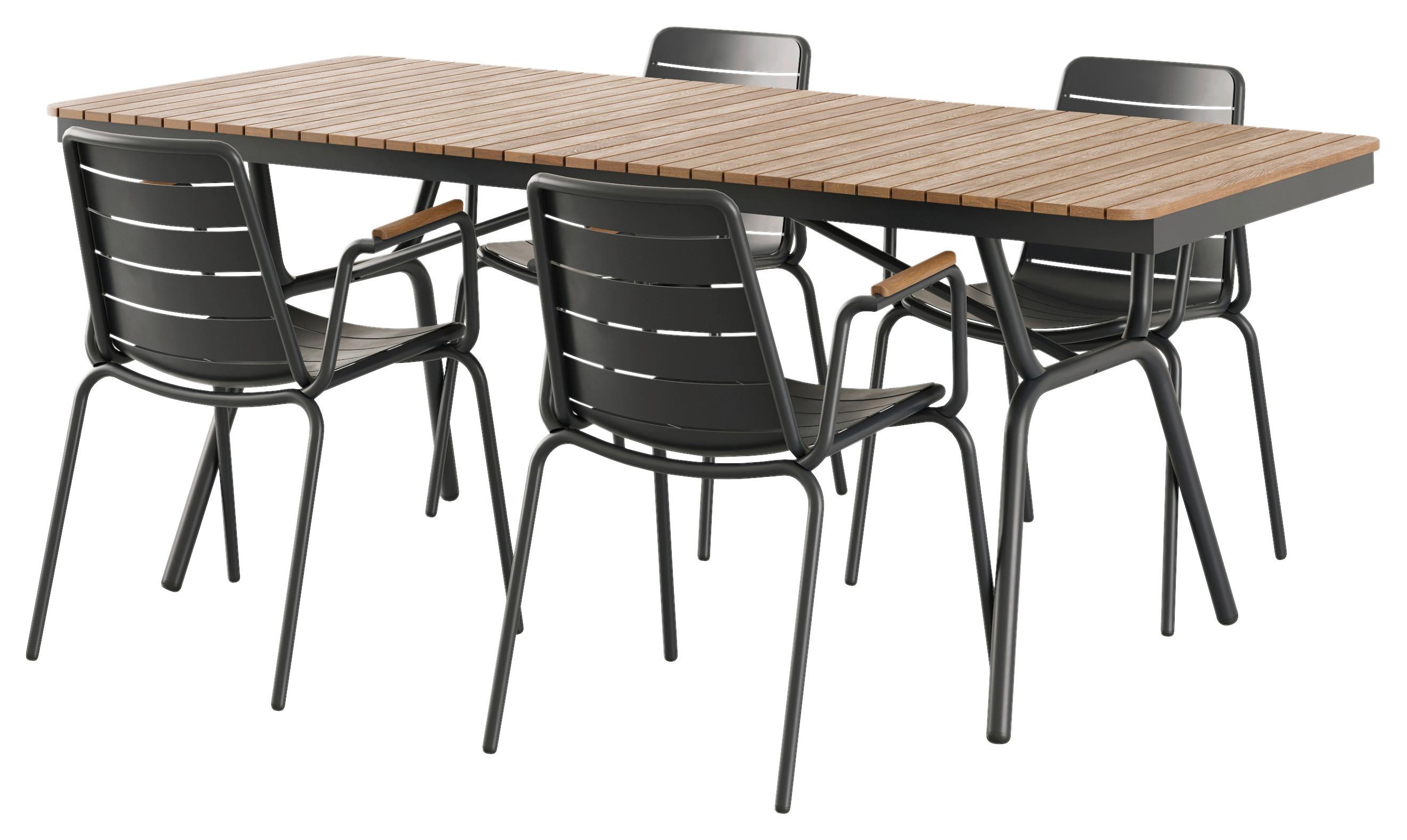 Gartentischgruppe Parc 5tlg Metall/Holz, Anthrazit/Natur - Anthrazit/Teakfarben, Natur, Holz/Metall (198/74/138cm) - Gardenson