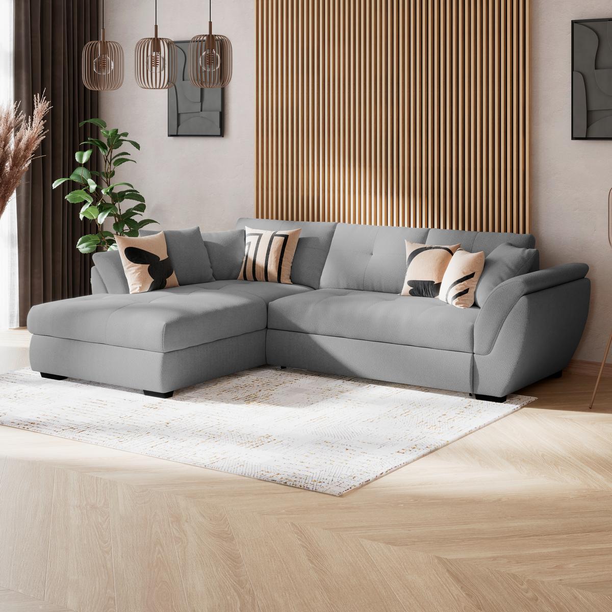 Rohová sedačka BERISSO, levá, tmavě šedá - černá/tmavě šedá, Konvenční, textil/plast (187/278cm) - Ondega