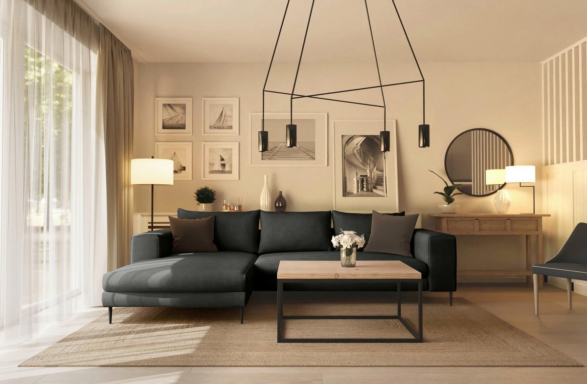 Ecksofa Aurora II - Schwarz/Graphitfarben, MODERN, Textil (170/325cm) - Trendmanufaktur