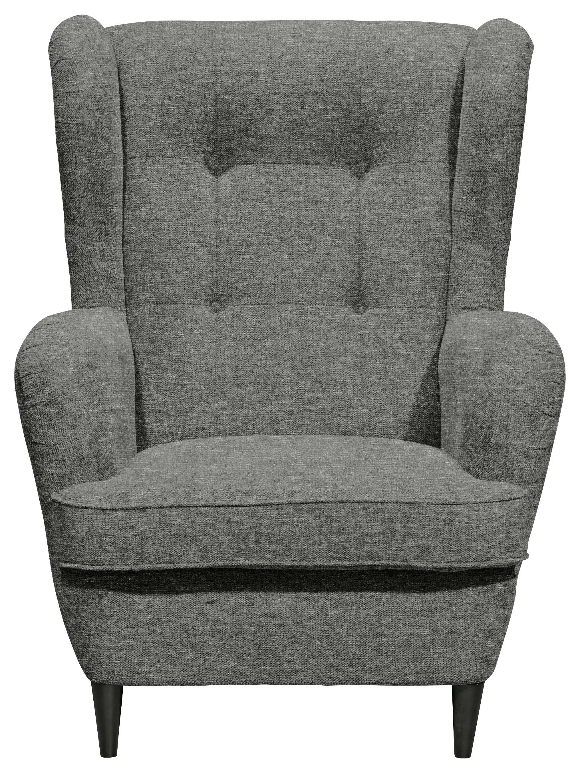 Ohrensessel Oskar Grau B: 78 cm - Schwarz/Grau, Basics, Textil (78/102/98cm) - MID.YOU