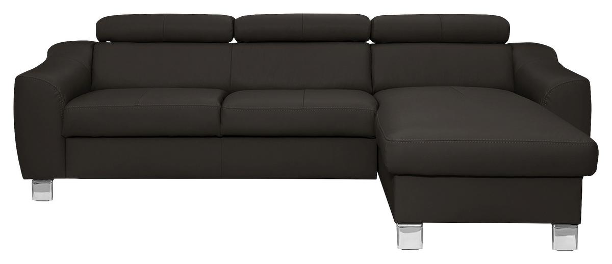 Ecksofa Aspen Dunkelbraun S: 242 Cm - Chromfarben/Dunkelbraun, Design, Leder/Textil (242/176cm) - Livetastic