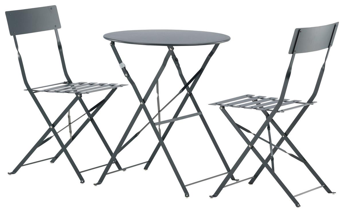 Balkonset 3-tlg. Marseille Aus Stahl - Dunkelgrau, KONVENTIONELL, Metall - Gardenson