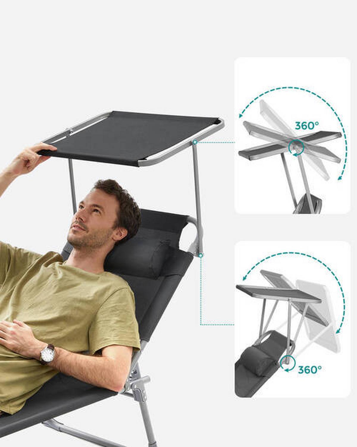 Sonnenliege Grau inkl. Sonnendach, B: 53 cm - Grau, Basics, Textil/Metall (53/29,5/193cm) - Modante