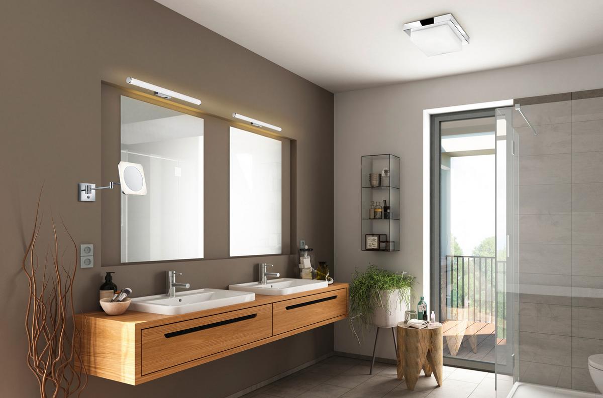 Led Bad-wandleuchte Mattimo Ip44 Mit Schalter, 1-Flammig - Chromfarben/Weiß, Basics, Kunststoff/Metall (60/5,5cm) - Trio Leuchten