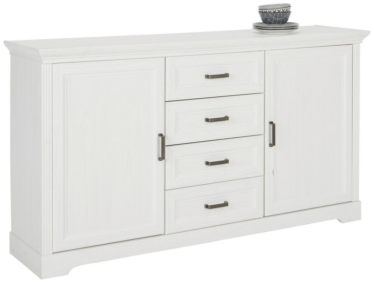Komoda biela,široká - čierna/biela, Romantik / Landhaus, kov/kompozitné drevo (164/90/41cm)