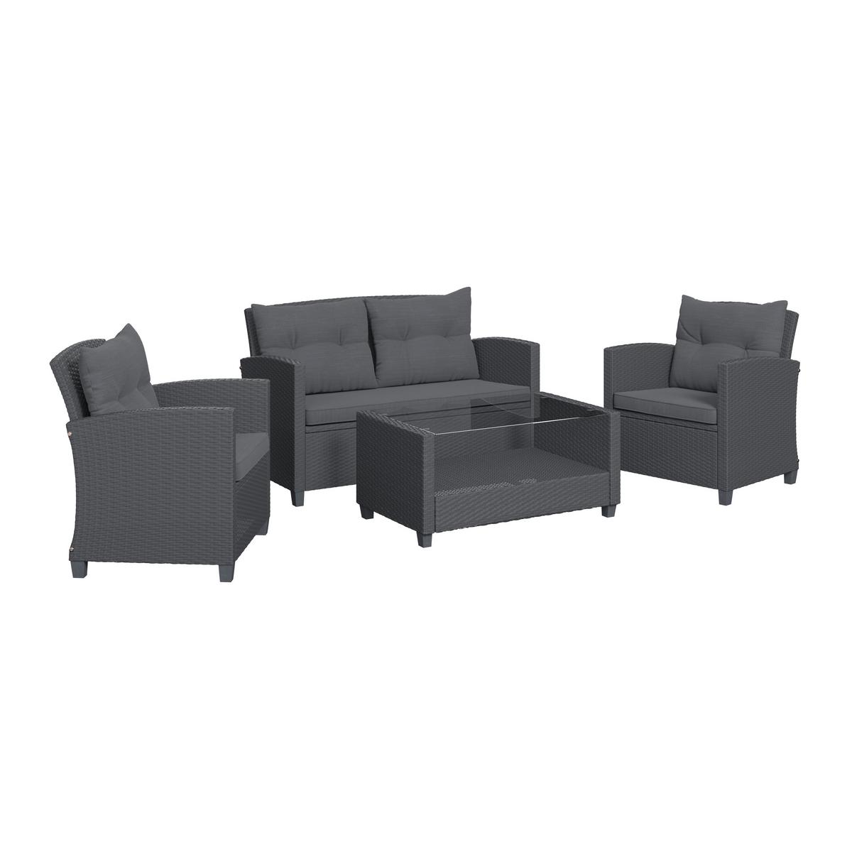 Loungegarnitur Nelson - Schwarz, MODERN, Glas/Kunststoff - Beldano