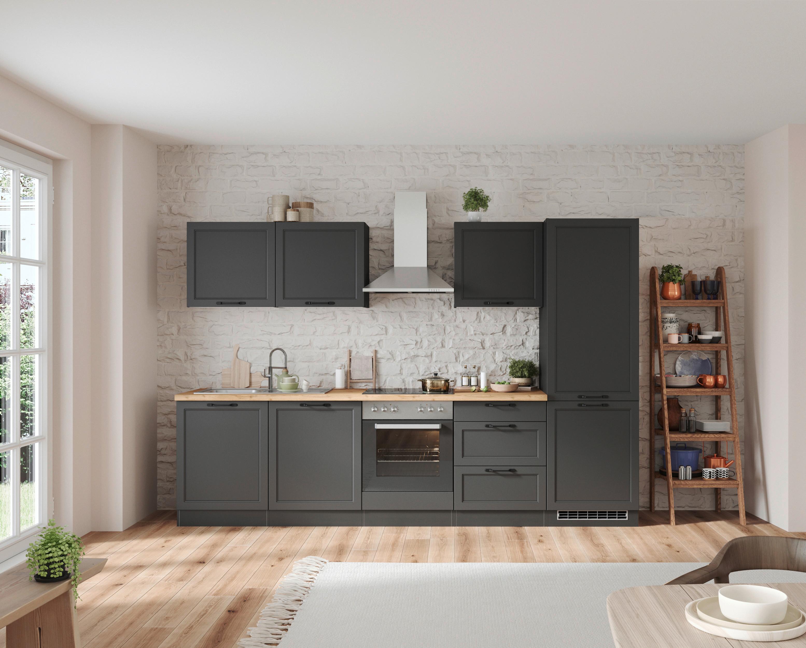 Küchenzeile Meran ohne Geräte B: 300 cm Grau/Eiche Dekor - Eiche Wotan/Grau, LIFESTYLE, Holzwerkstoff (300cm) - Held
