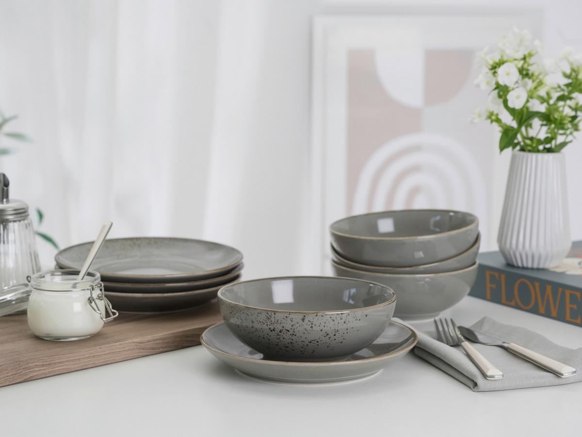 Kombiservice 20tlg. Steinzeug, grau - Grau, Basics, Keramik - Creatable