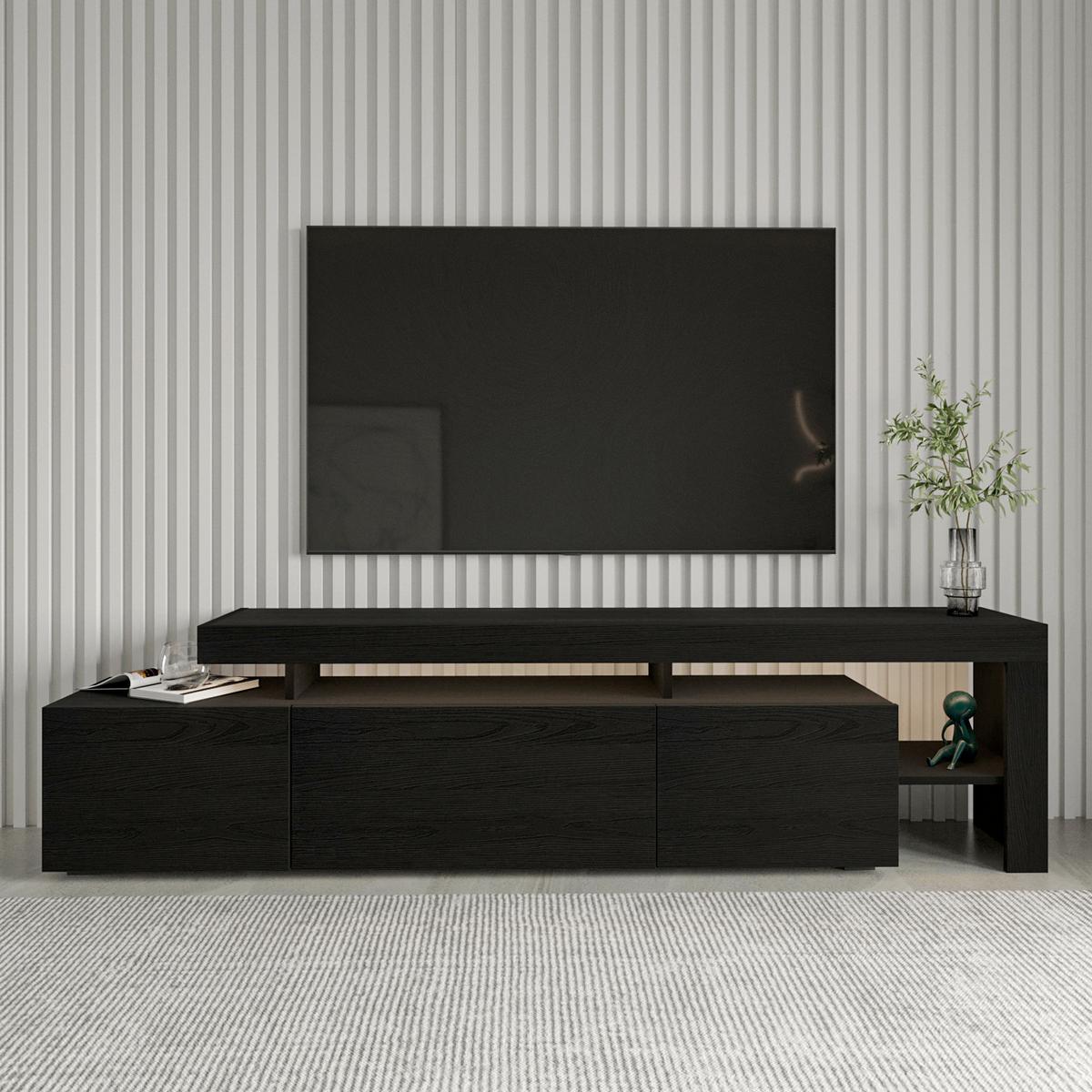 Lowboard Beliz, Schwarz B: 192 cm - Schwarz, Design, Holzwerkstoff (192/53/37cm) - Livetastic