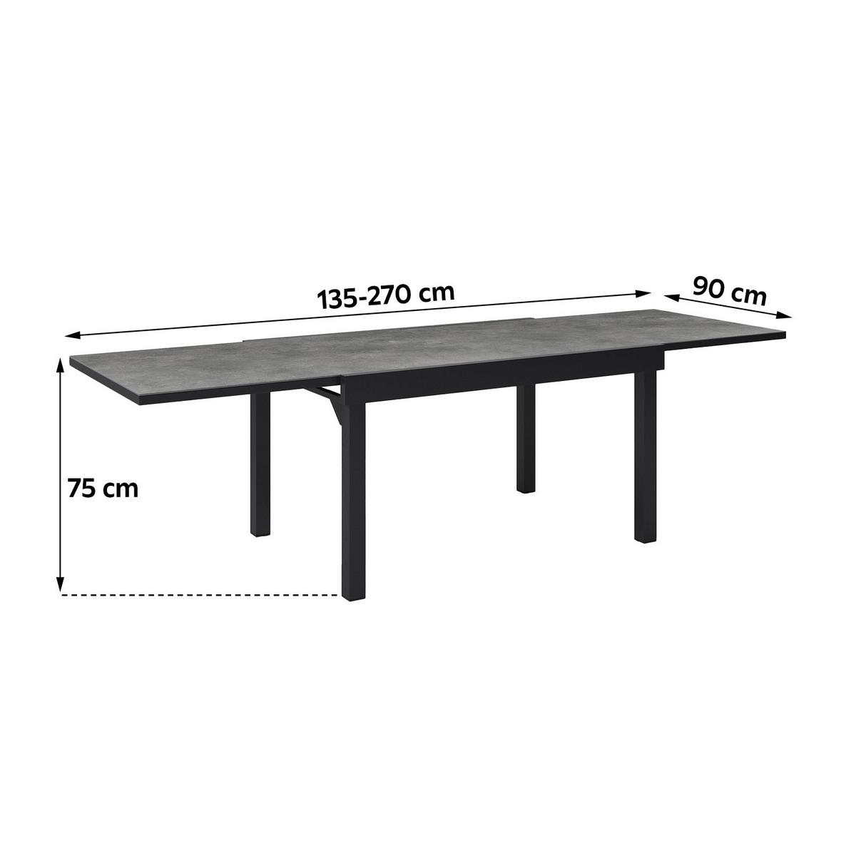 Gartentisch ausziehbar Toledo Metall L 135-270 cm - Grau, MODERN, Metall (135-270/75/90cm) - Beldano