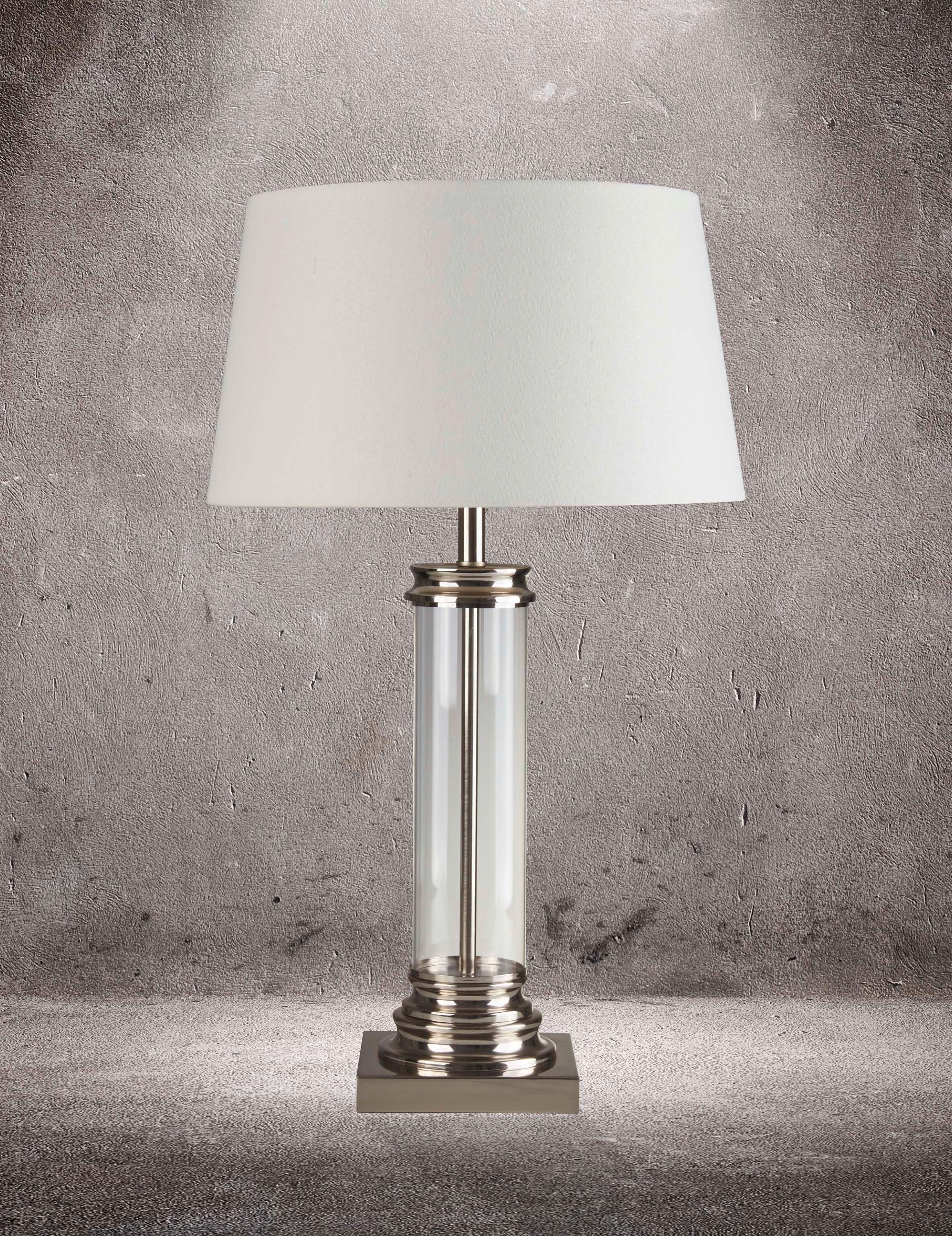 Tischleuchte Eu5141ss Pedestal - Silberfarben/Weiß, KONVENTIONELL, Glas/Textil (37/62cm)