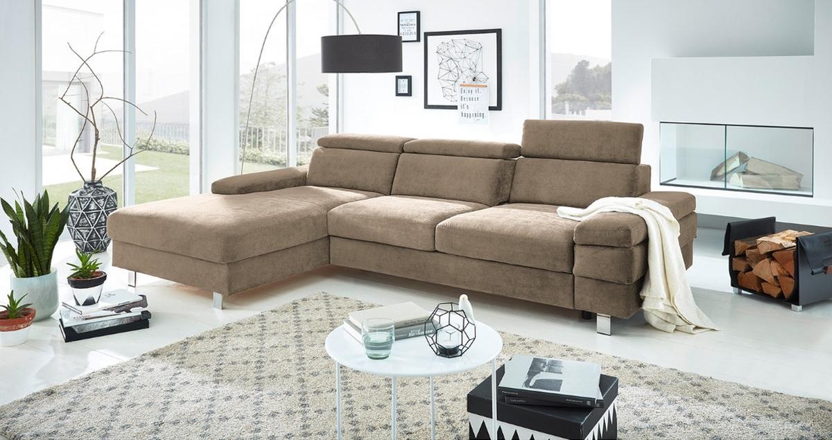 Ecksofa Elvis Schlammfarben S: 182x259 Cm - Schlammfarben/Silberfarben, KONVENTIONELL, Textil (182/259cm) - Trendmanufaktur