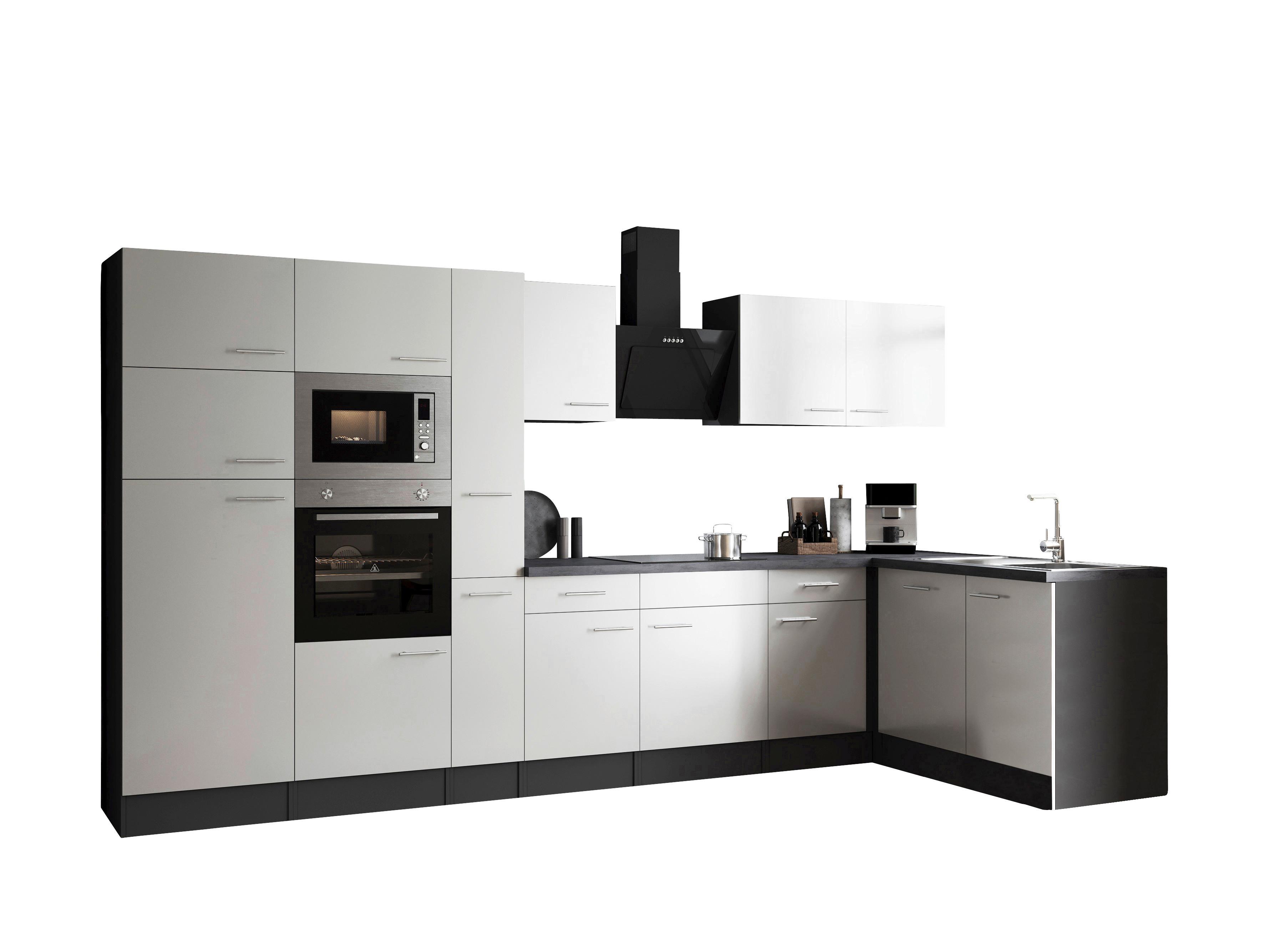 Eckküche Oliver Grau, Weiß S: 370x172 Cm - Weiß/Grau, Design, Holzwerkstoff (370/172cm) - Respekta