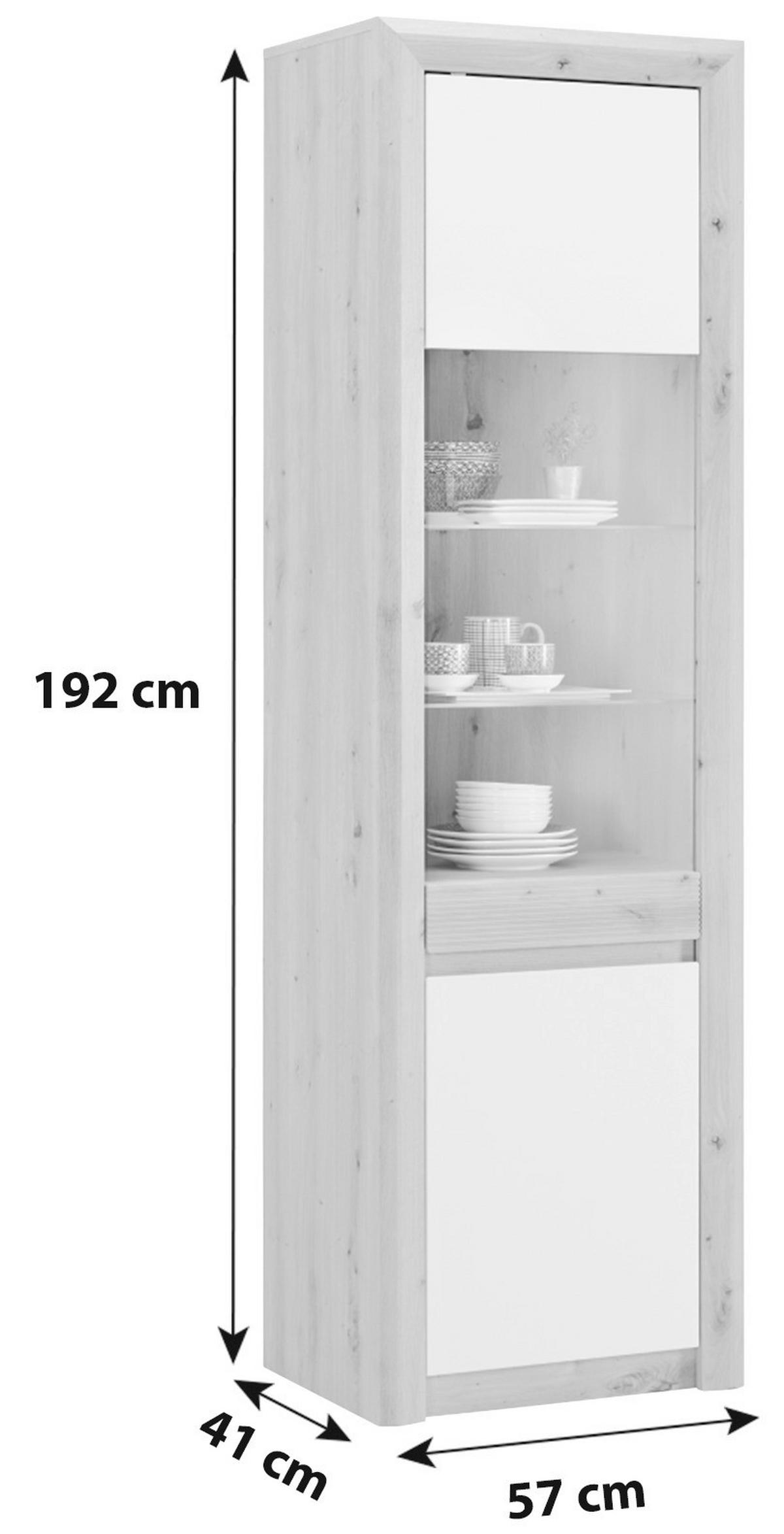 Vitrine Kashmir New B: 57 cm inkl. LED, Eiche Dekor/Weiß - Eichefarben/Schwarz, MODERN, Glas/Holzwerkstoff (57/192/41cm) - James Wood