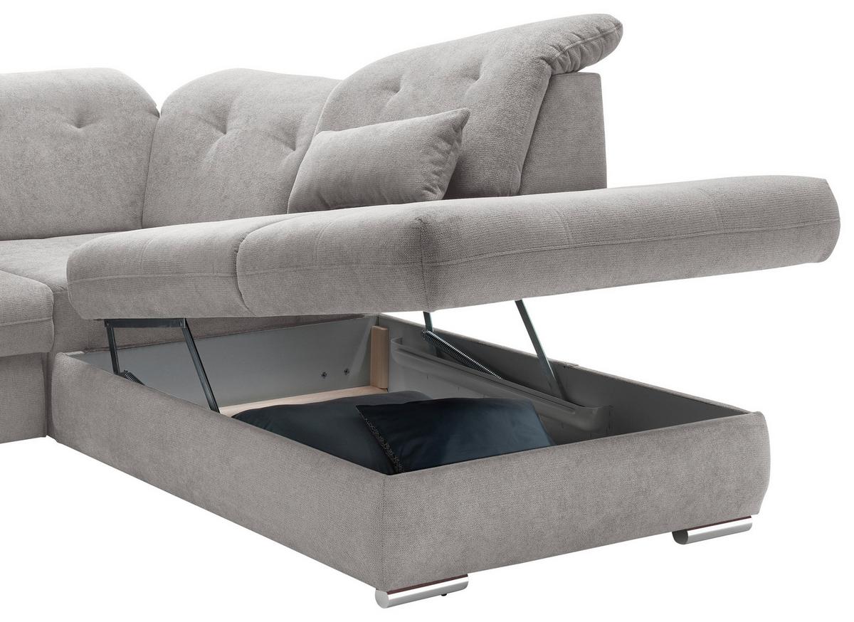 Wohnlandschaft Dalida Grau U: 195x376x254 Cm - Chromfarben/Grau, Design, Textil (195/376/254cm) - Livetastic