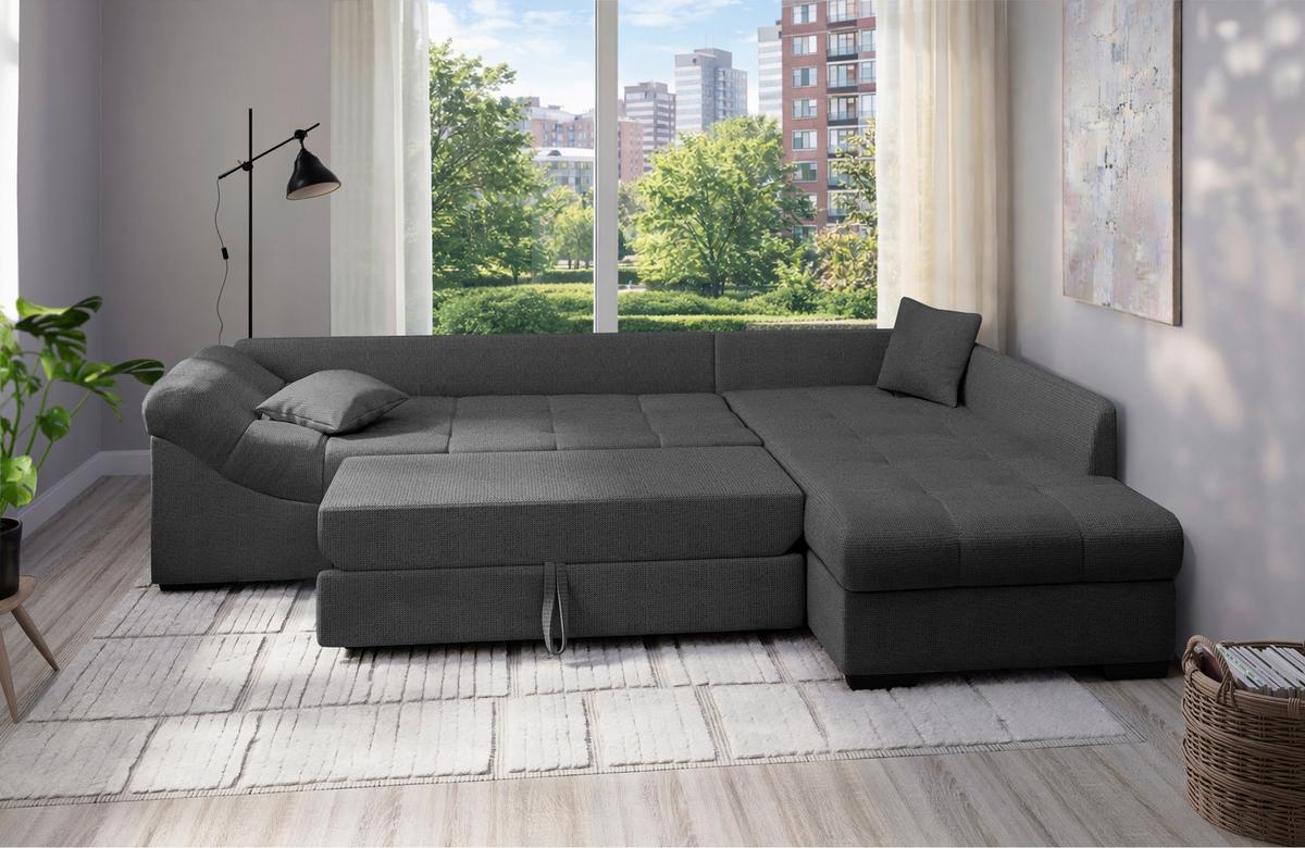 Eckschlafsofa Alvito Anthrazit S: 298x202 Cm - Anthrazit/Schwarz, MODERN, Textil (298/202cm) - MID.YOU