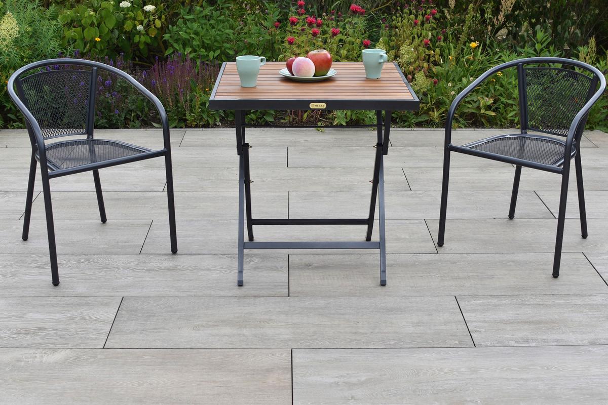 Balkonmöbel Set Delos 3 -Teilig. aus Holz, Metall - Graphitfarben, KONVENTIONELL, Holz/Metall - Gardenson