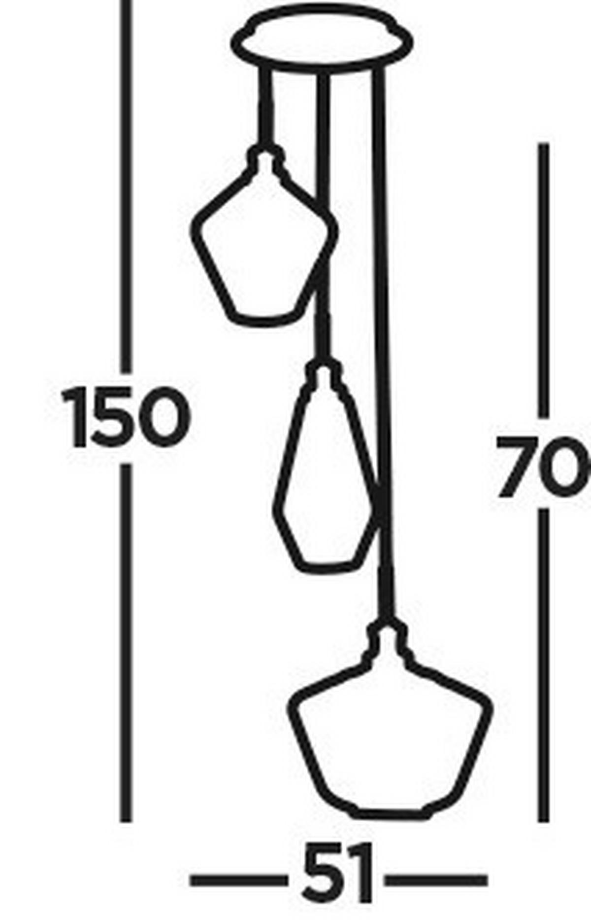 Hängeleuchte Mia H: 150 cm 3-Flammig - Champagner/Messingfarben, Design, Glas/Metall (51/150cm)