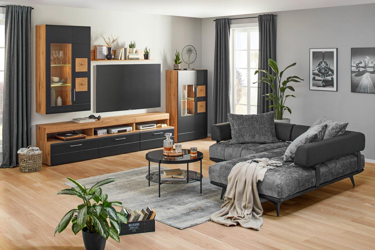 OBÝVACÍ STĚNA SONATE - černá/barvy dubu, Konvenční, kov/kompozitní dřevo (330/208/52cm) - Mömax