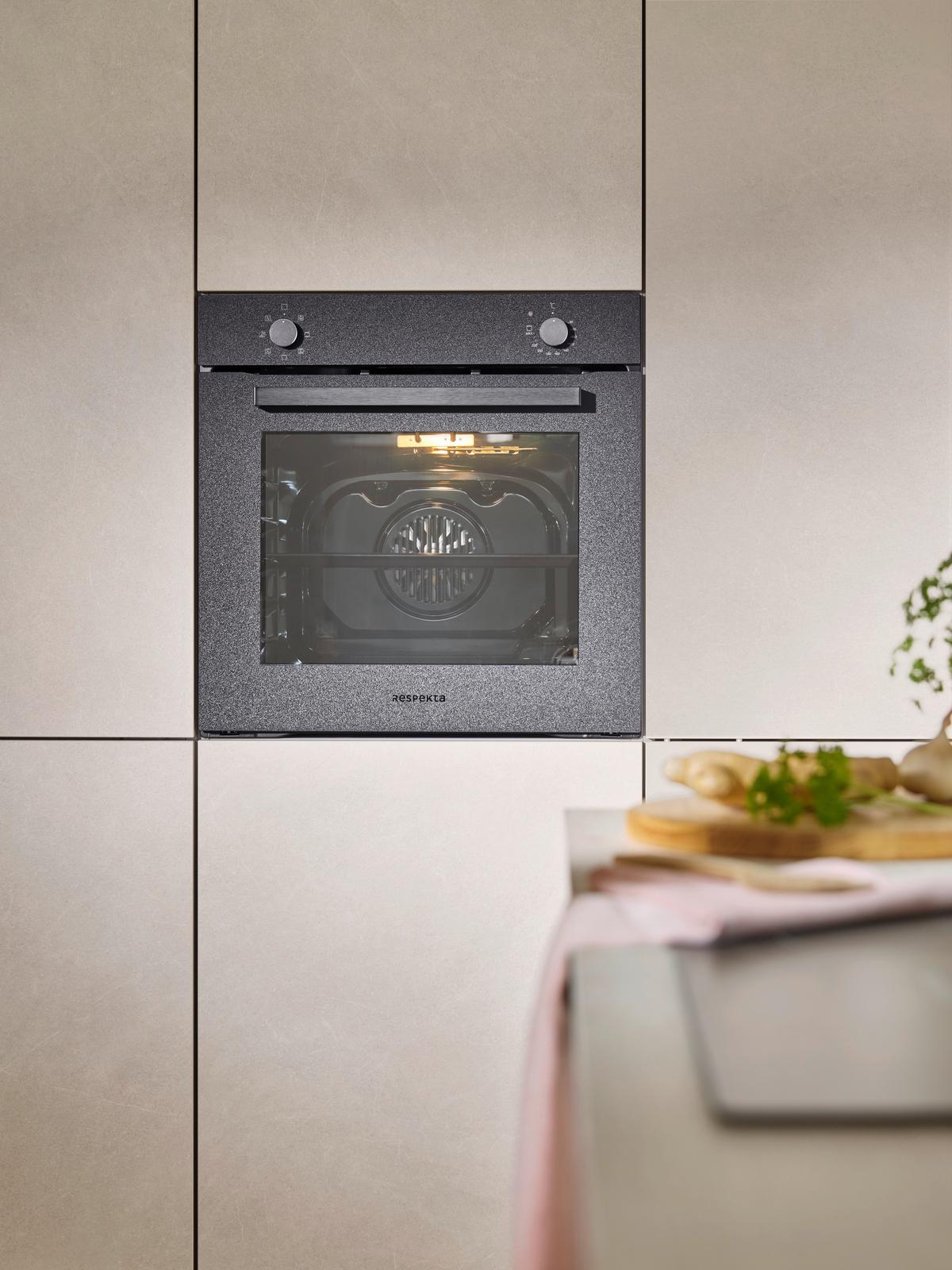 Einbaubackofen Schwarz B: 59,4 cm - Schwarz, Basics, Glas/Metall (59,4/59,5/52,1cm) - Respekta