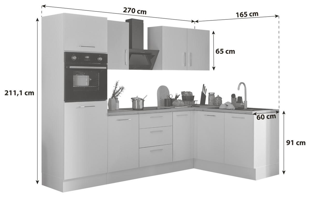 Eckküche Turin Schwarz/eiche Dekor 270x165 Cm - Schwarz/Eiche Artisan, Basics, Holzwerkstoff (270/165cm) - MID.YOU