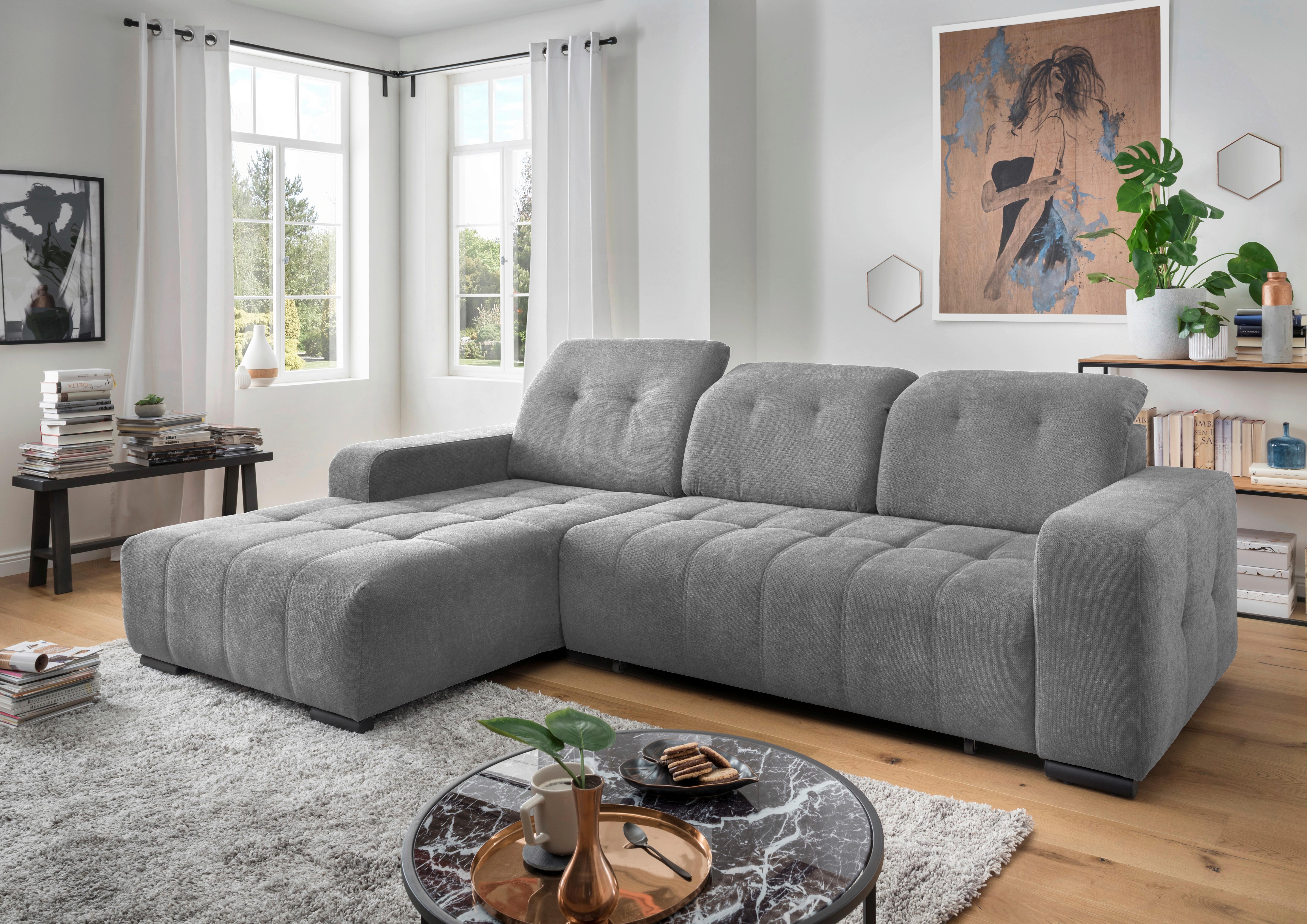 Ecksofa Vicari Dunkelgrau S: 292x185cm - Dunkelgrau/Schwarz, MODERN, Textil (292/185cm) - Livetastic
