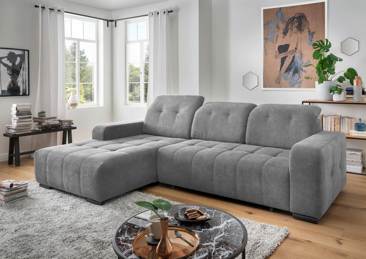Ecksofa Vicari Dunkelgrau S: 292x185cm - Dunkelgrau/Schwarz, MODERN, Textil (292/185cm) - Livetastic