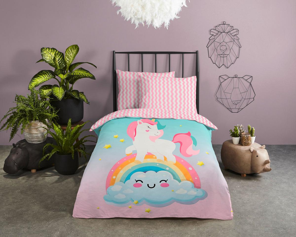 KINDERBETTWÄSCHE SWEETY - Türkis/Hellrosa, Trend, Textil (140/200cm)