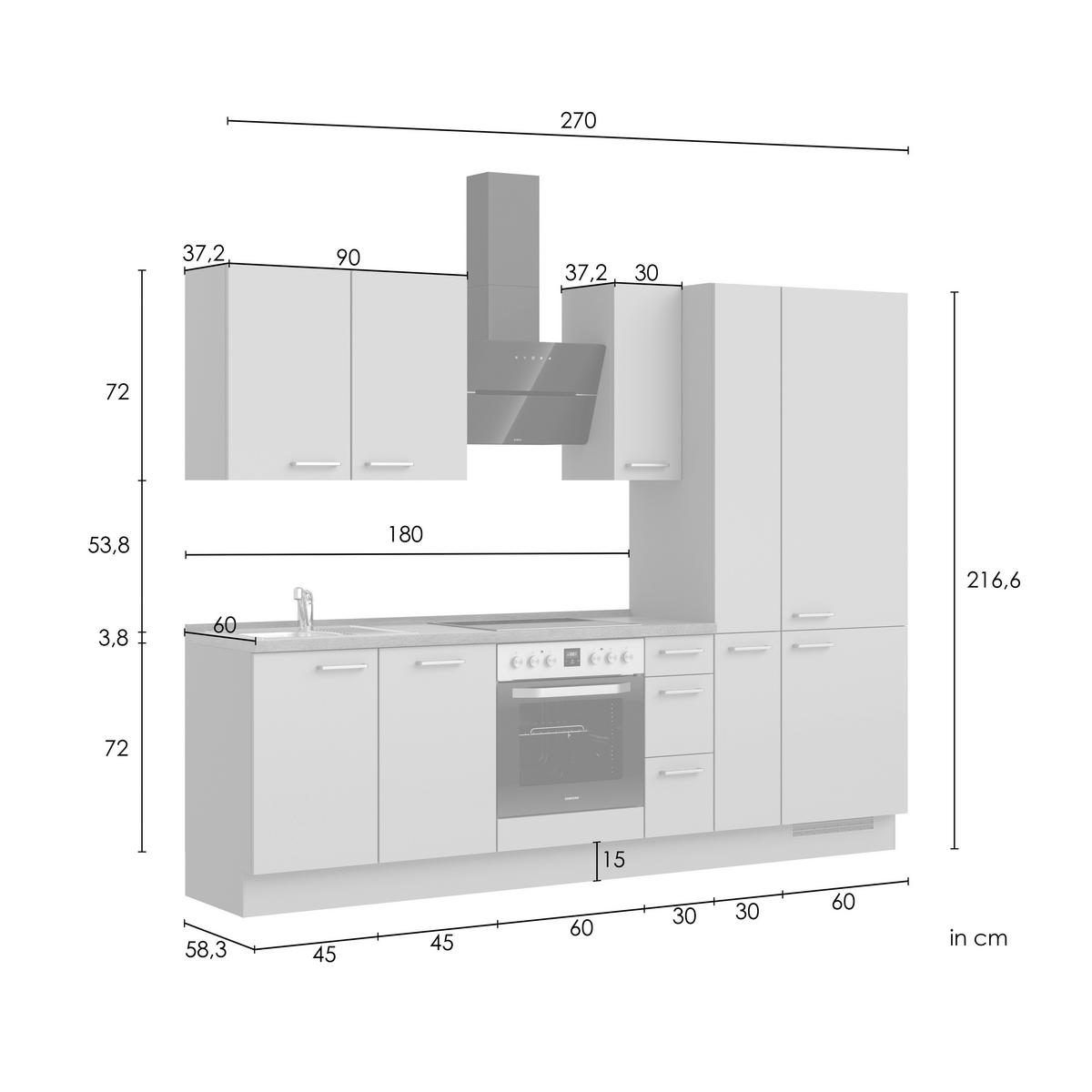 Kuchyňská linka 270 cm, madrošedá / barvy dub - barvy dubu/modrošedá, Romantický / Rustikální, kov/kompozitní dřevo (270cm) - Nobilia