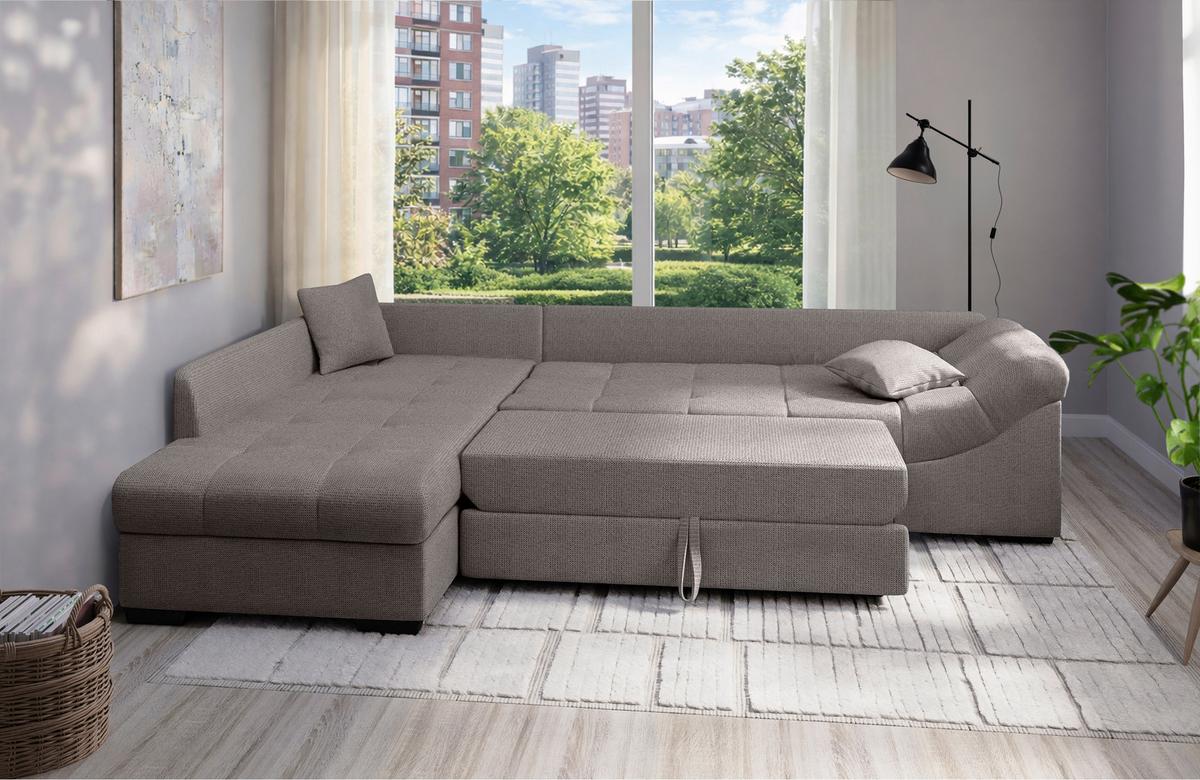 Eckschlafsofa Alvito Graubraun S: 202x298 cm - Graubraun/Schwarz, MODERN, Textil (202/298cm) - MID.YOU