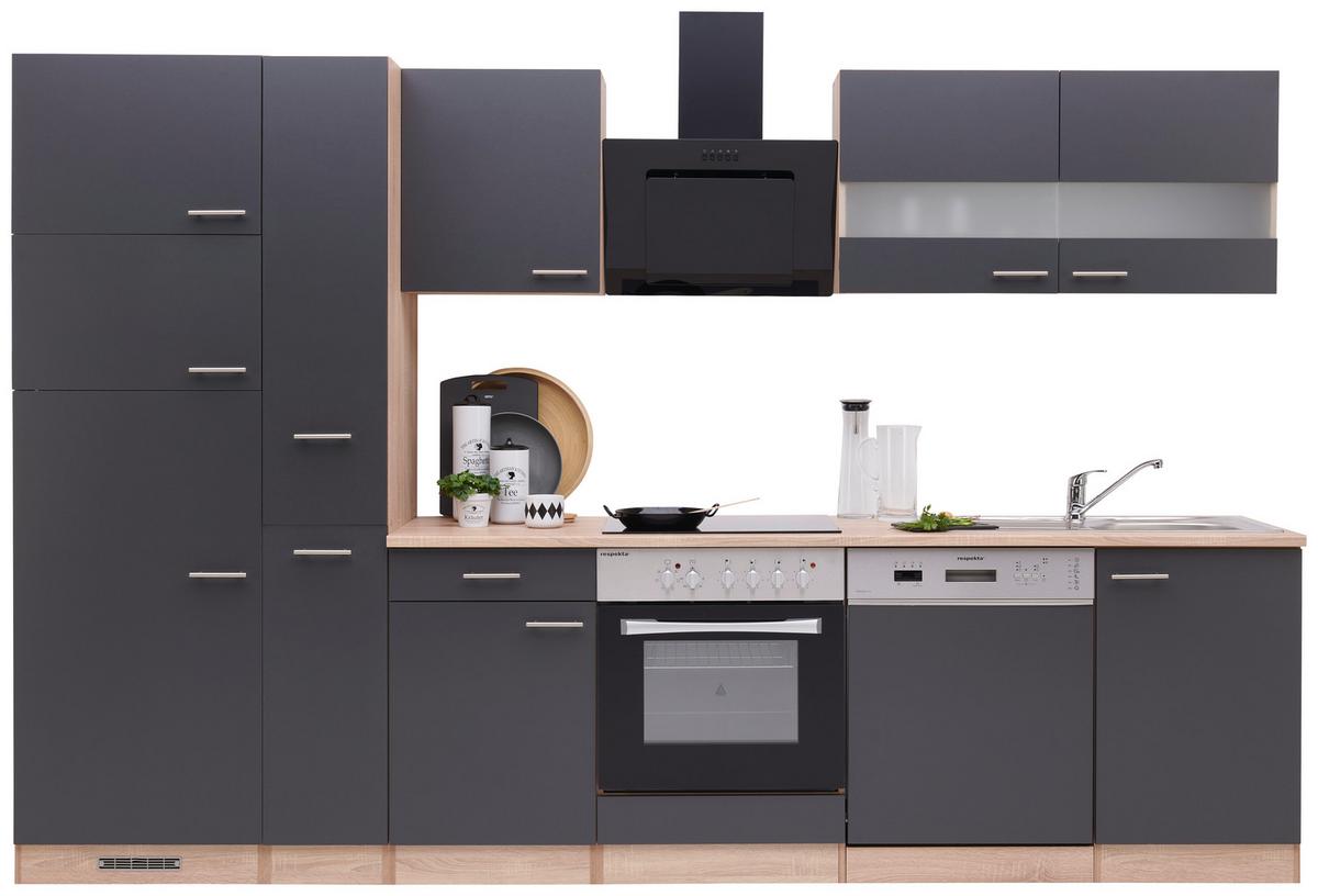 Küchenzeile Economy M. Geräten 310 Cm Grau/eiche Dekor Modern - Eichefarben/Grau, Basics, Holzwerkstoff (310cm) - Respekta